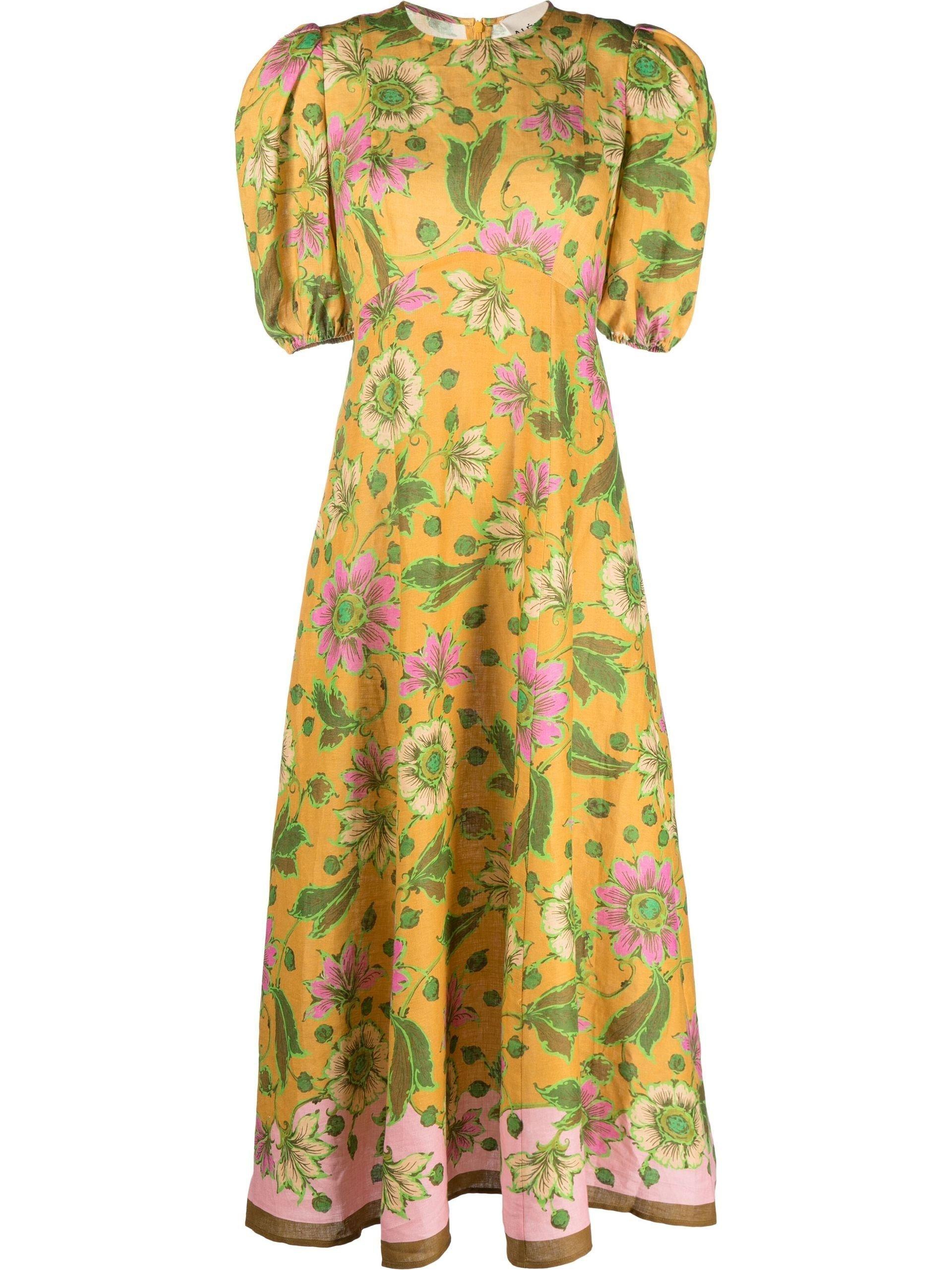 ALÉMAIS Winnie Floral Print Linen Dress in Yellow | Lyst