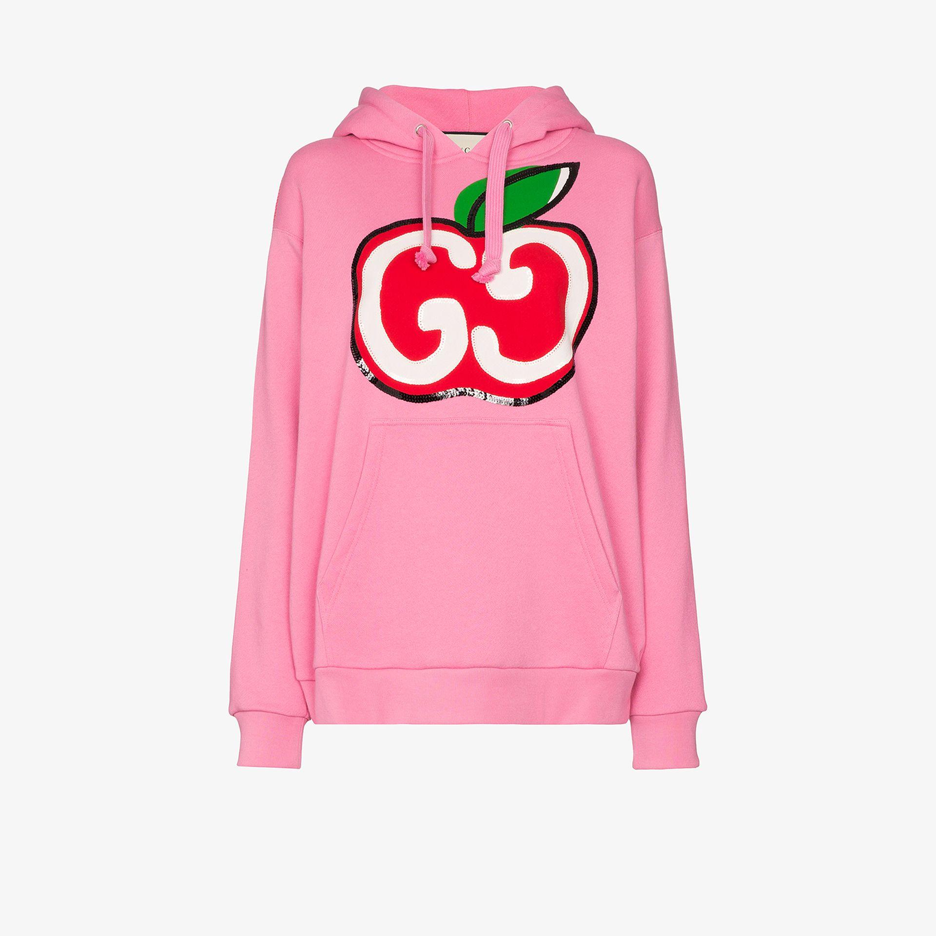 Gucci Cotton Hooded Sweatshirt With GG Apple Print in Pink | Lyst