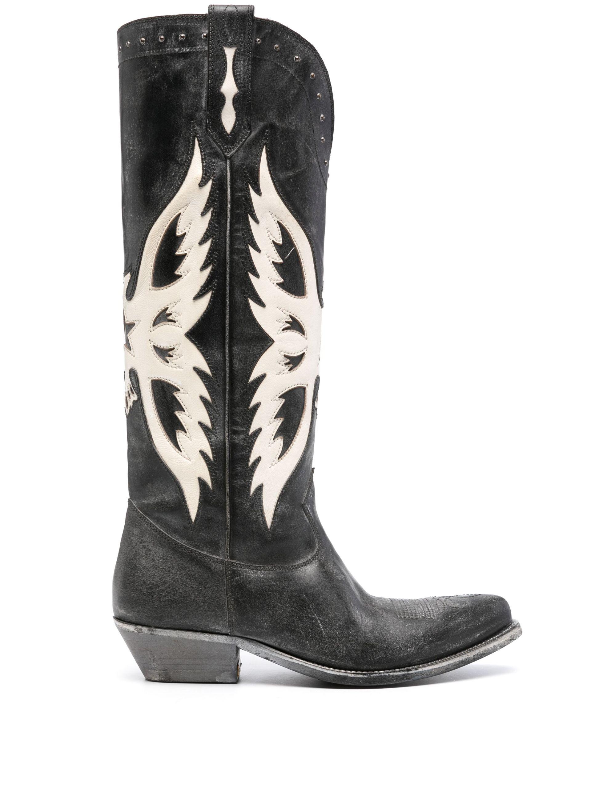 【関税&送料込】Golden   Boots In Black Leather Wit Golden Goose Wishstar Leather Western Boots | Black | FARFETCH