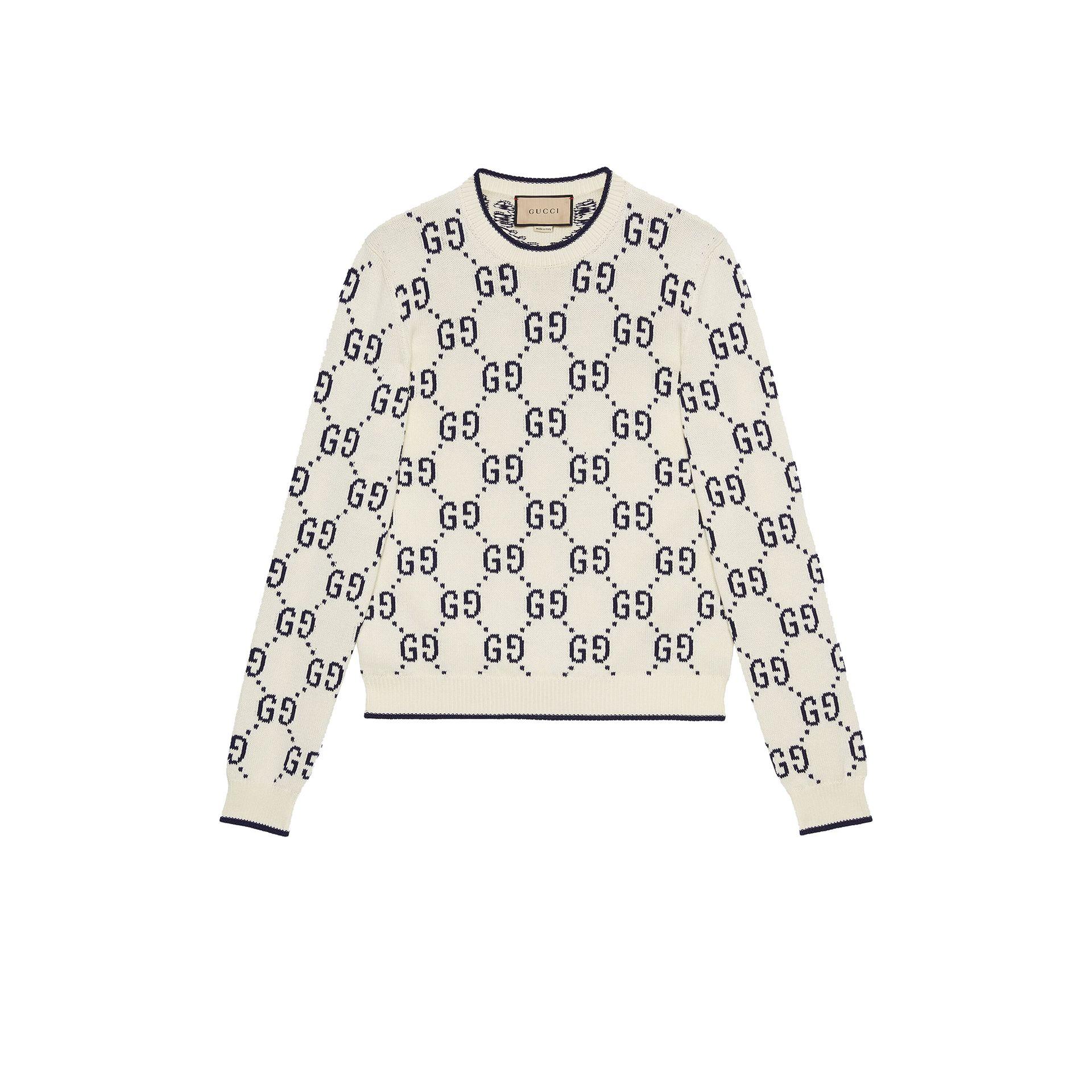 Gucci White GG Intarsia Cotton Sweater for Men | Lyst