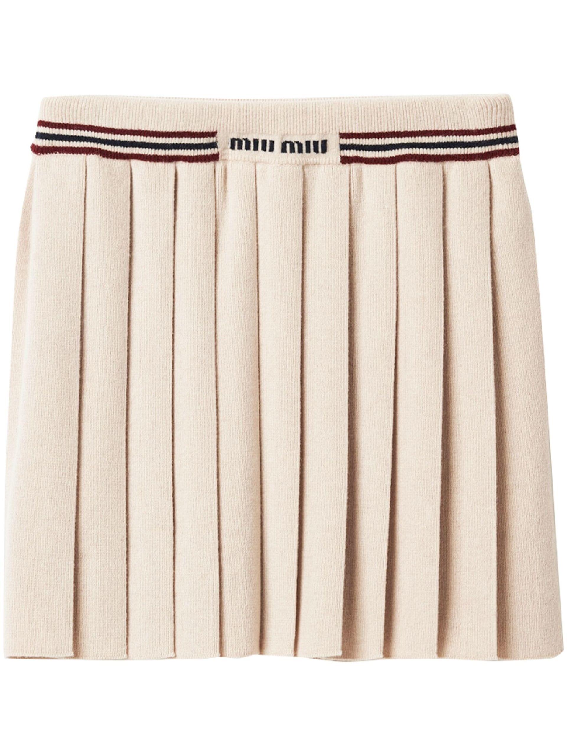 Miu Miu Neutral Cashmere Pleated Skirt - Women's - Cashmere Miu Miu Neutral Cashmere Pleated Skirt - Women's - Cashmere