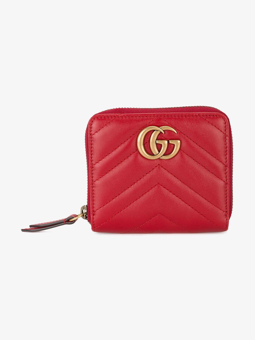 Gucci Leather Small Marmont Zip Around Wallet in Red - Save 29% - Lyst