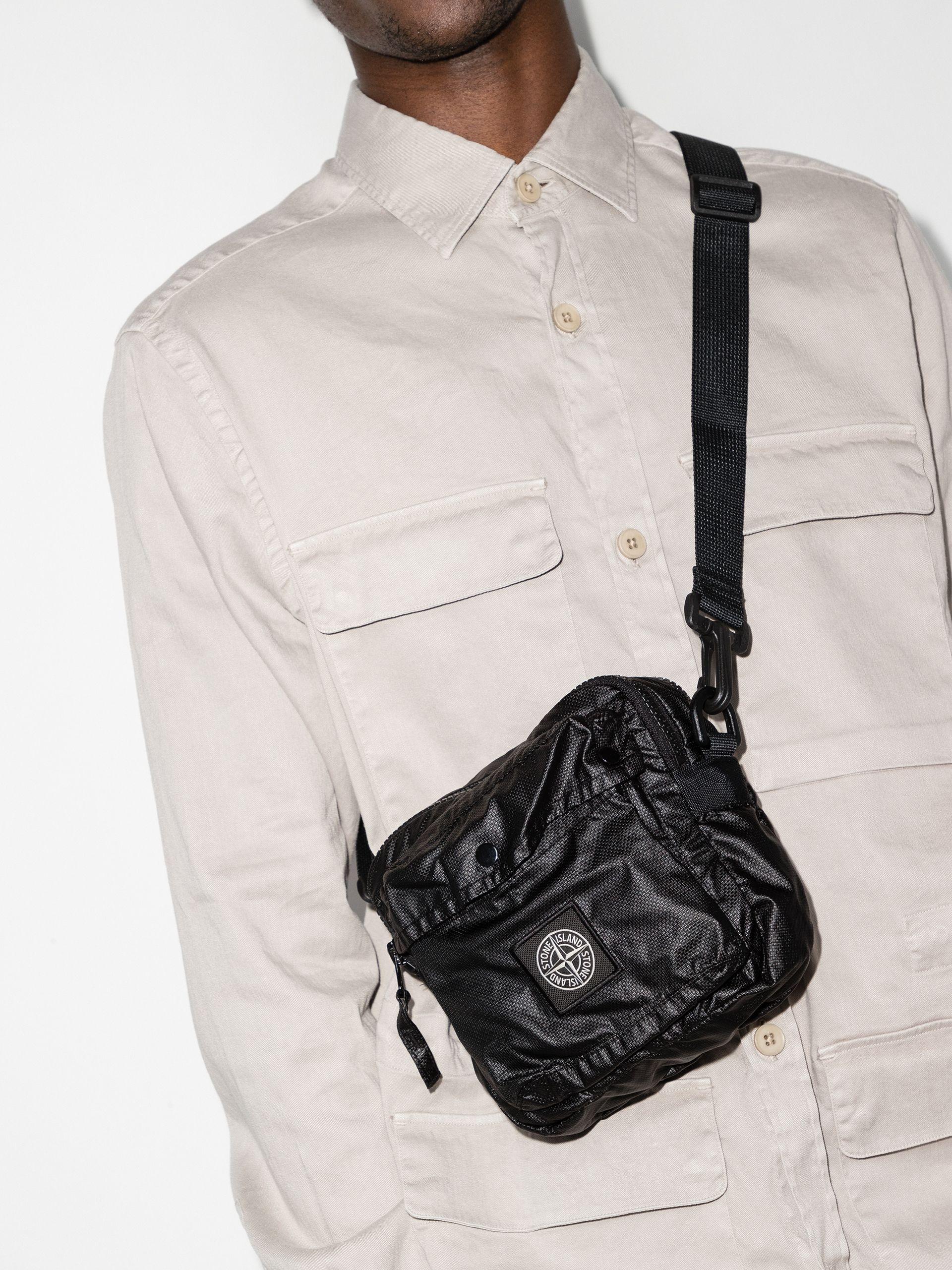 Stone Island Coated Cotton Cross Body Bag in Black for Men | Lyst