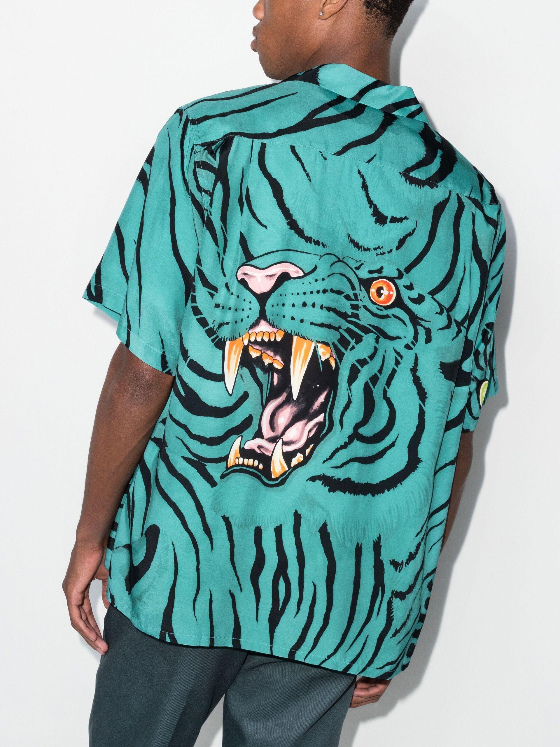 Wacko Maria X Tim Lehi Blue Tiger Face Print Shirt - Men's - Rayon