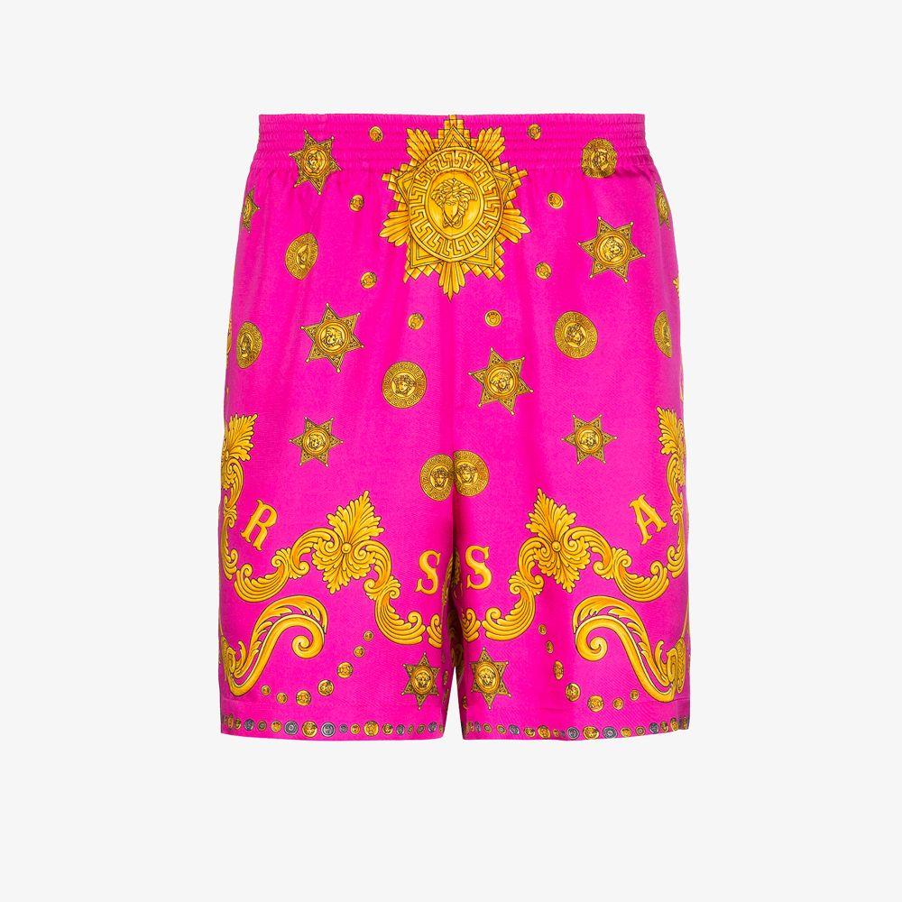 Versace Baroque Print Silk Shorts in Pink for Men - Lyst
