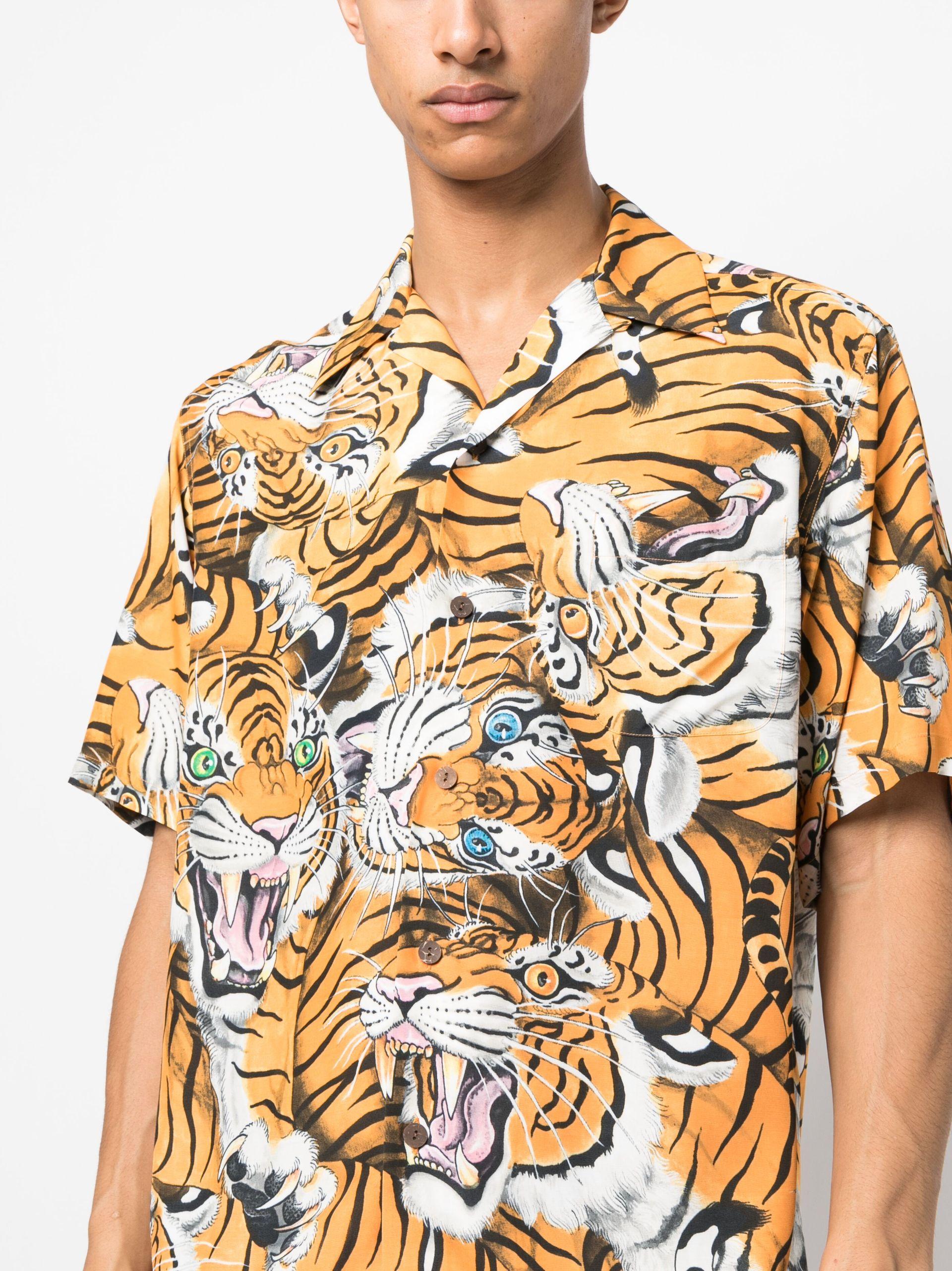 Wacko Maria X Tim Lehi Orange Tiger Print Shirt in Metallic for