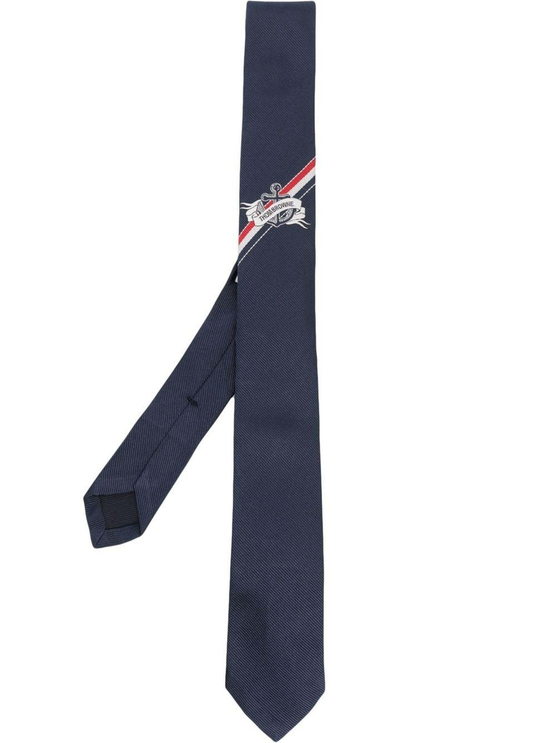 Thom Browne Anchor-logo Silk Tie in Blue for Men | Lyst