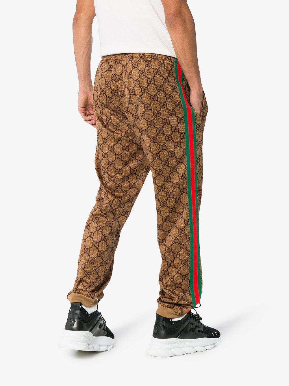 Gucci GG Supreme Print Cotton Blend Sweat Pants in Brown for Men
