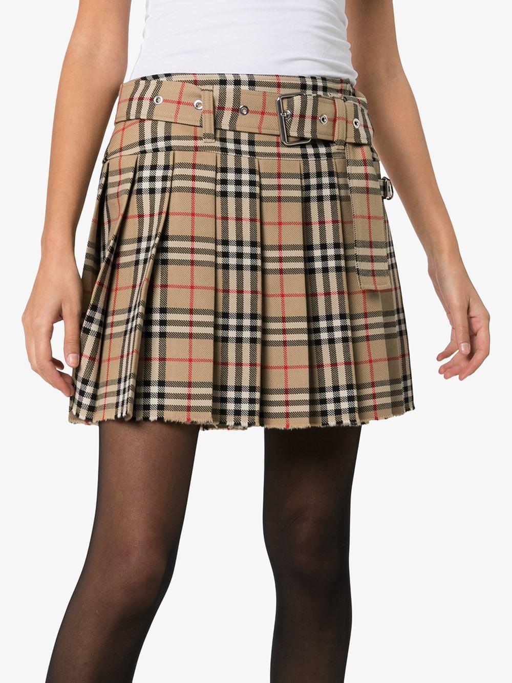 Burberry Wool Carmen Pleated Checked Mini Skirt in Brown - Lyst