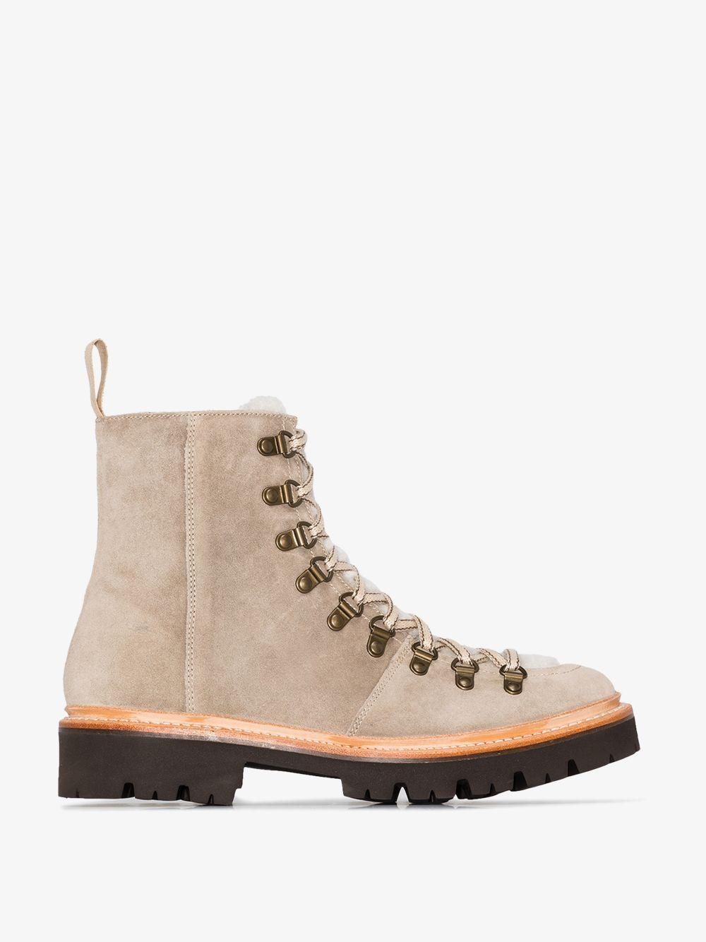 Grenson Beige Nanette Lace-up Suede Boots in Natural - Lyst