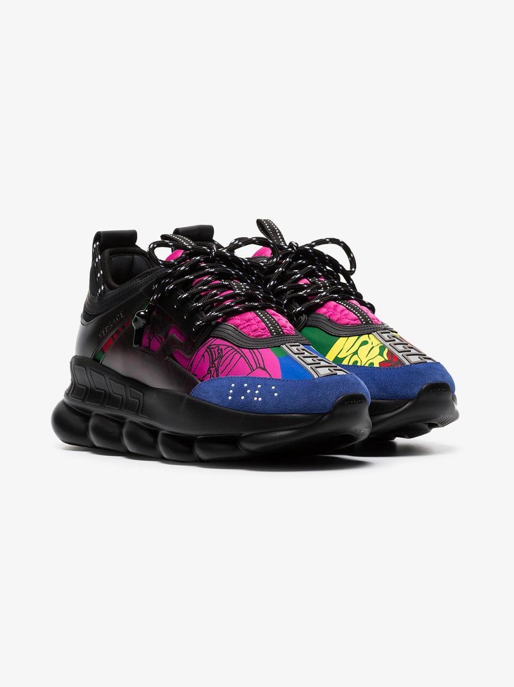 Versace Synthetic Black And Multicoloured Chain Reaction Sneakers 
