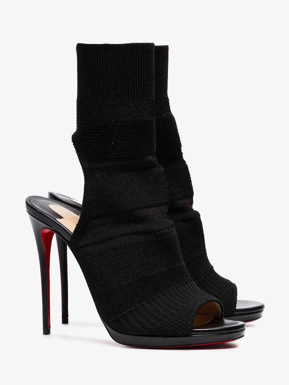 Christian Louboutin Black Cheminene Maille 120 Leather Sock Boots | Lyst