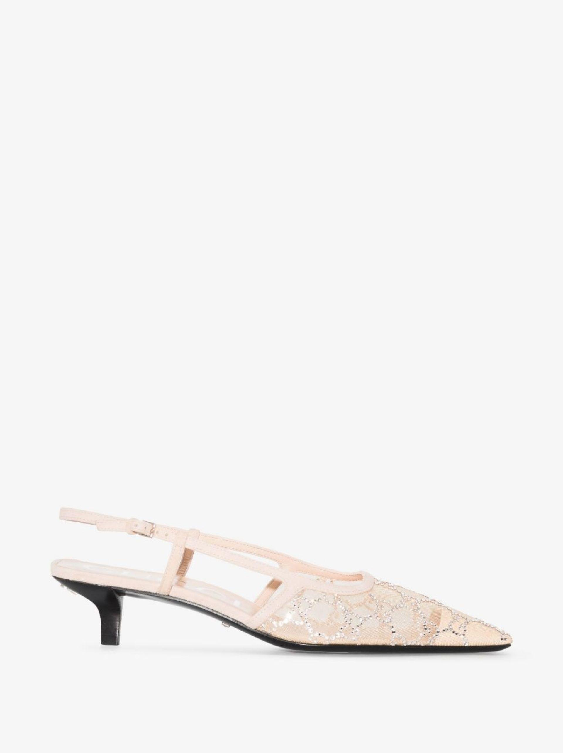 Gucci Neutral gg 35 Crystal Embellished Slingback Pumps in White | Lyst