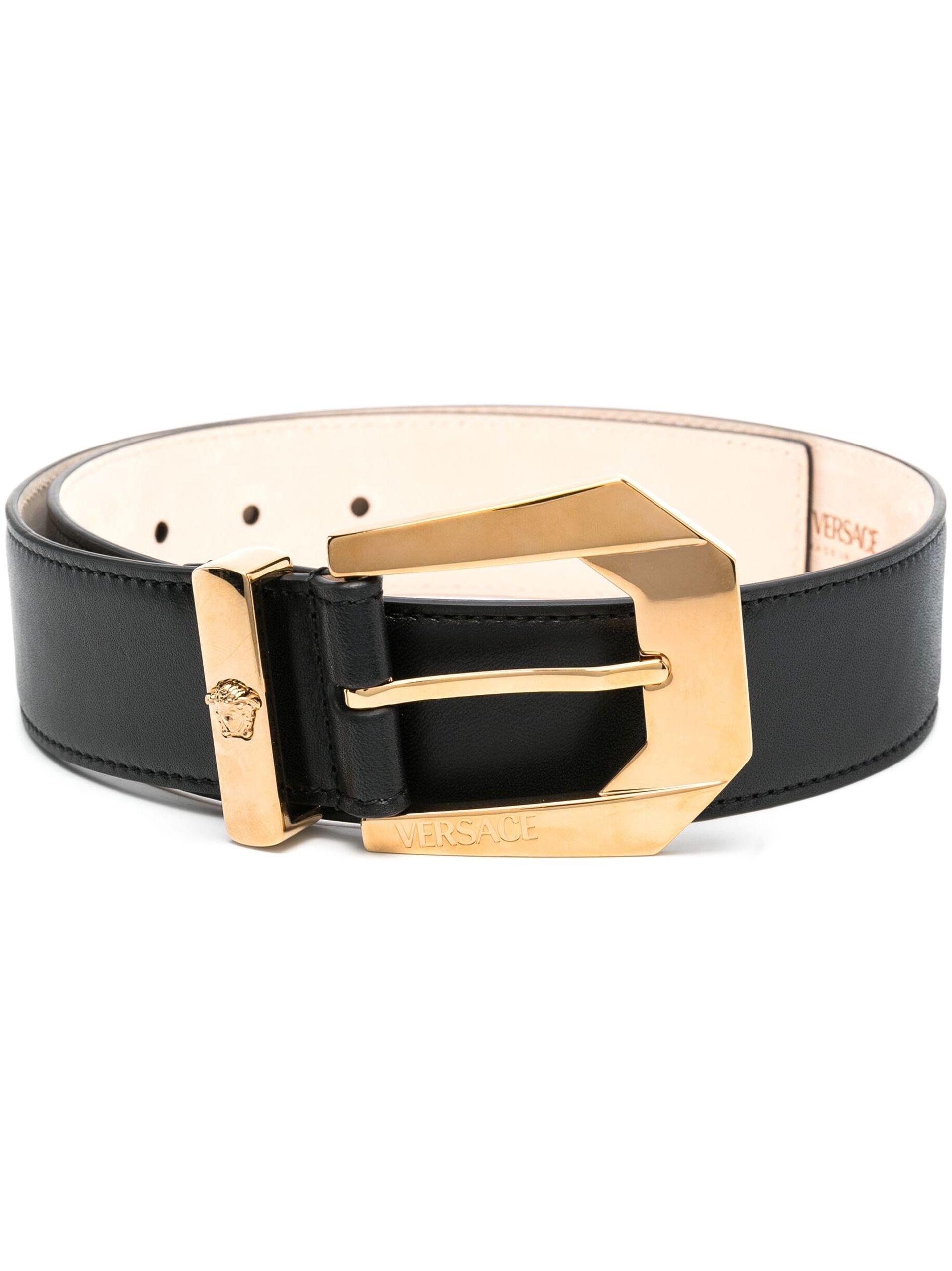 Versace Embossedlogo Goldtone Belt in Black Lyst
