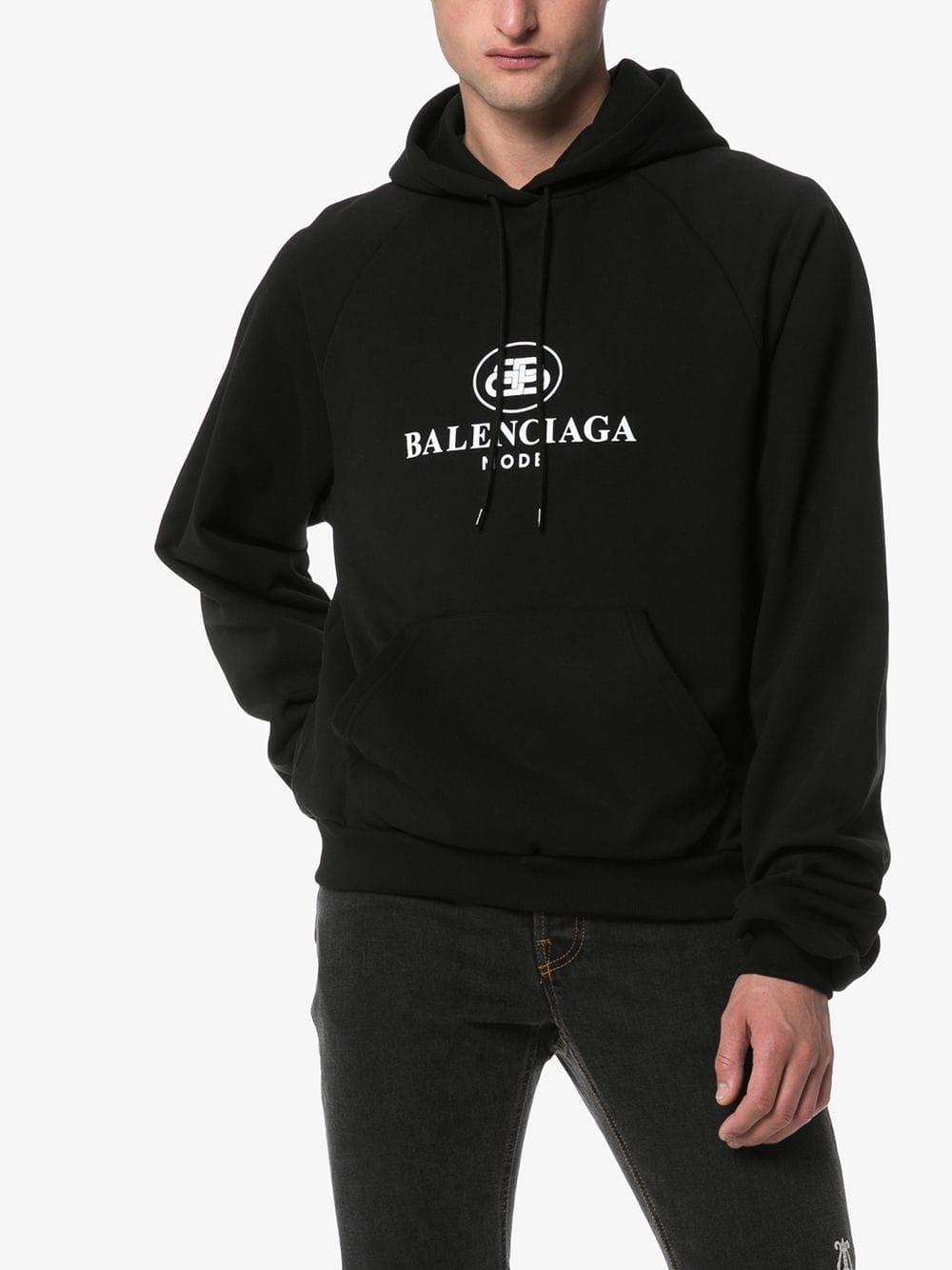 Balenciaga Bb Mode Logo Print Cotton Hoodie in Black for ...
