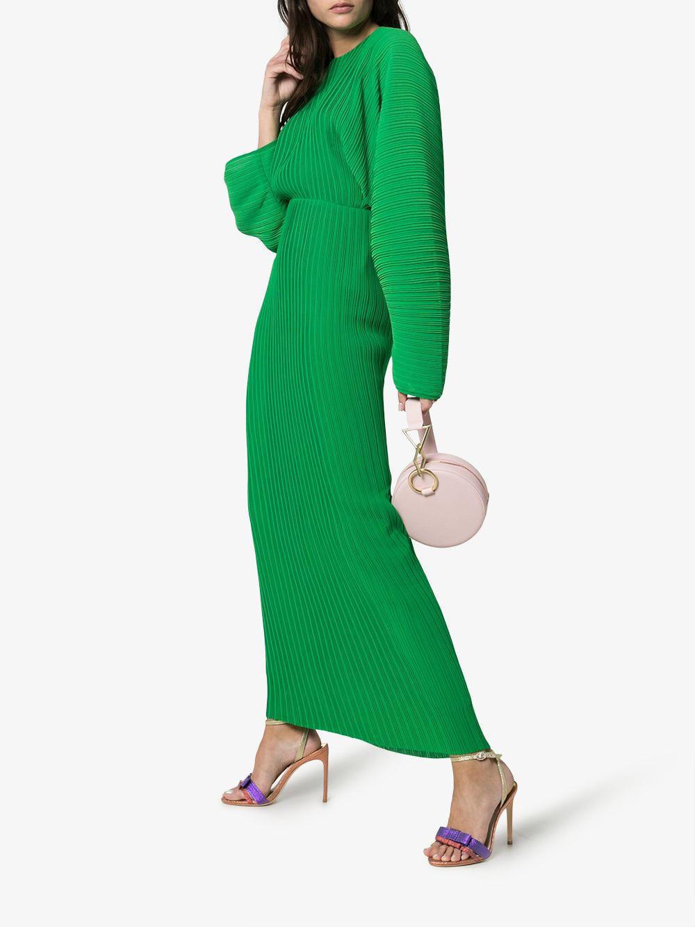 Solace London Mirabelle Micro Pleated Long Sleeve Maxi Dress in Green ...