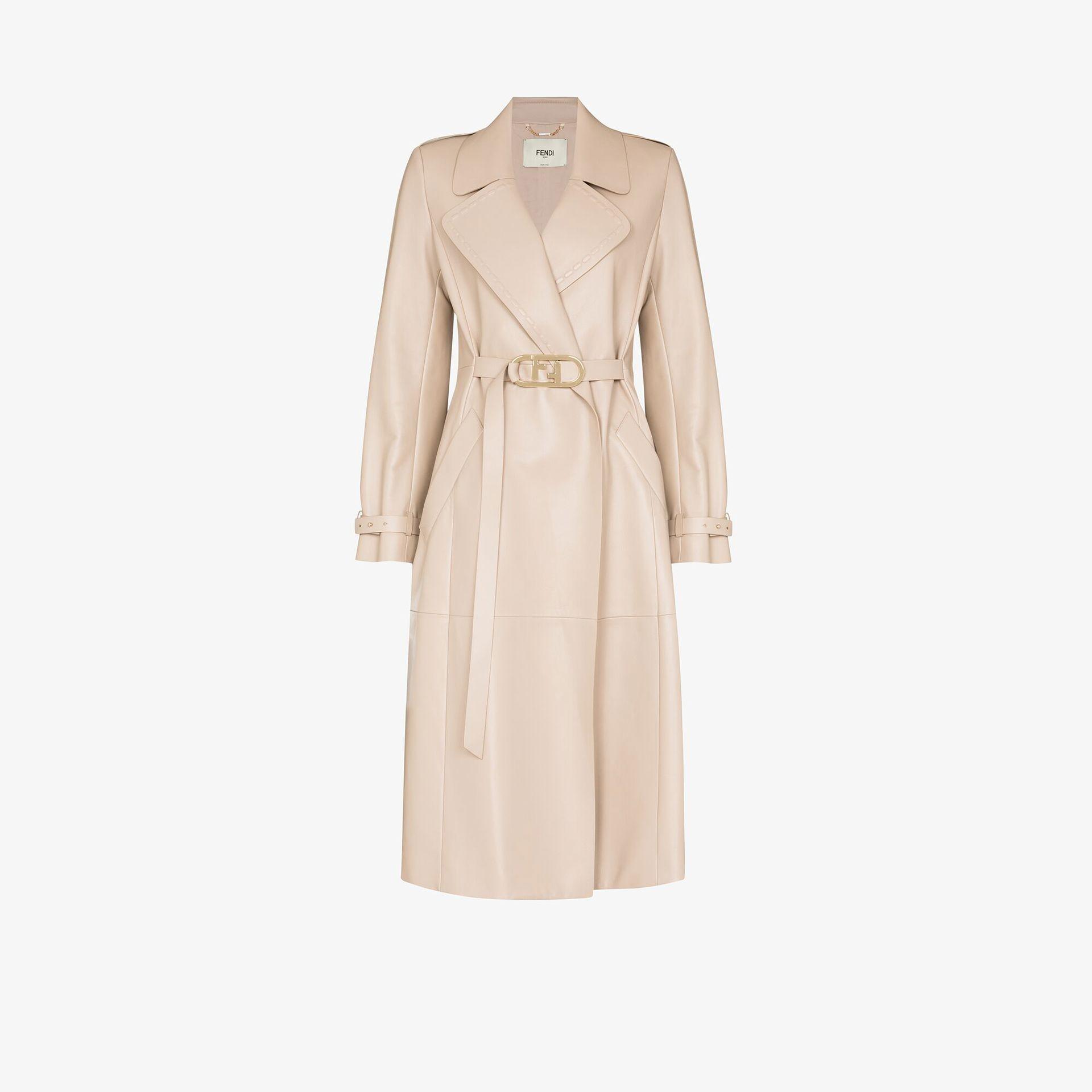 Fendi Belted Leather Trench Coat in Natural | Lyst