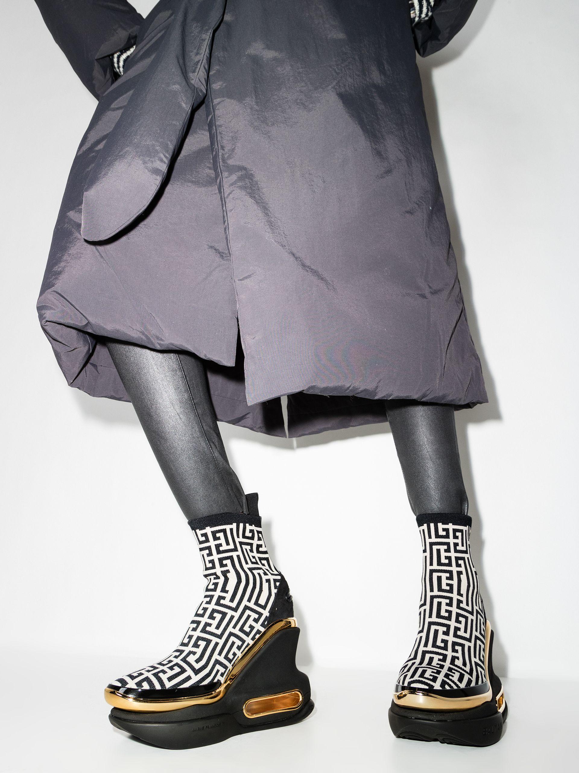 Balmain Black B-bold 50 High Top Monogram Wedge Sneakers | Lyst Balmain Black B-bold 50 High Top Monogram Wedge Sneakers | Lyst