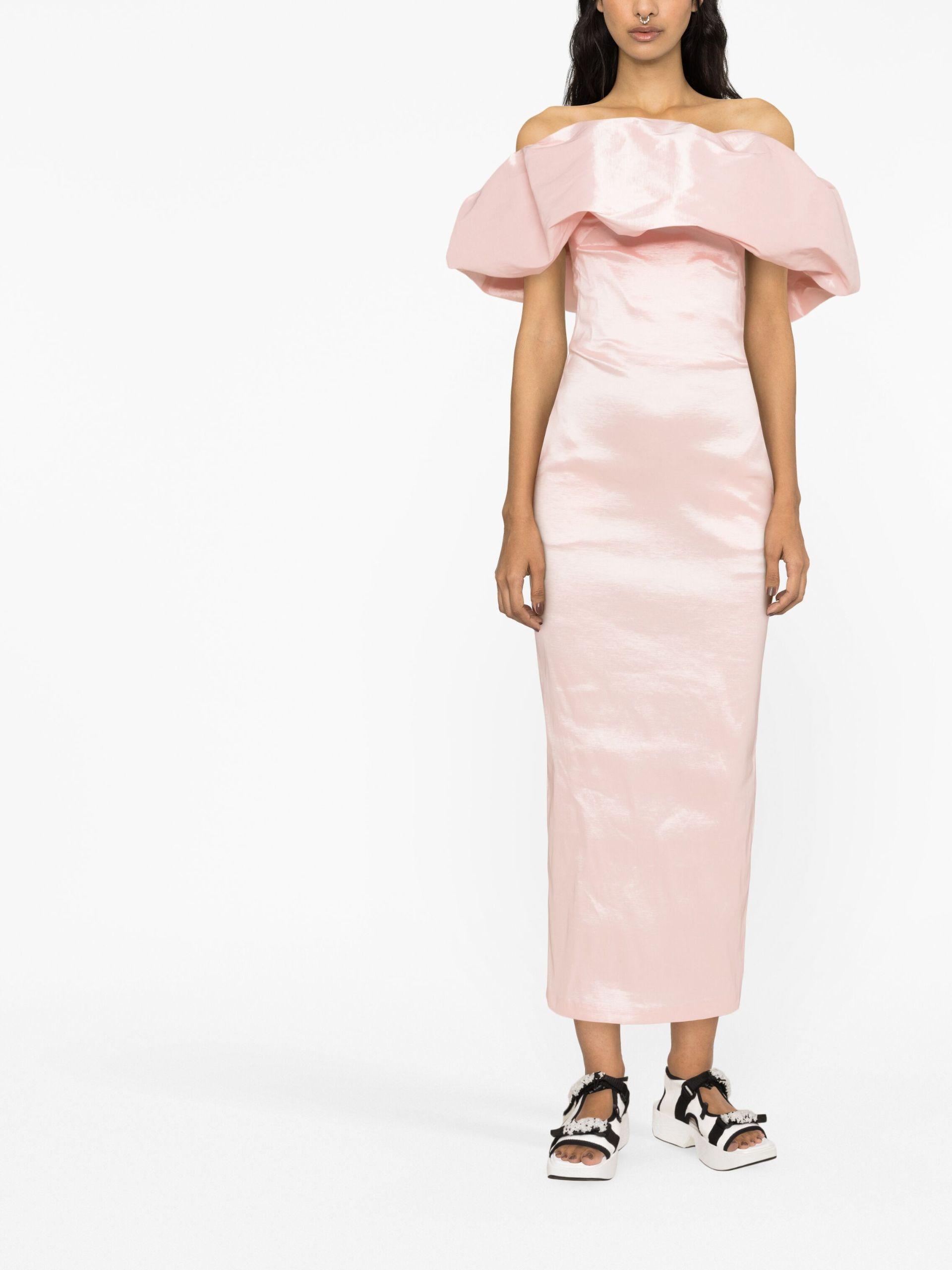 Kika Vargas Halie Ruffled Satin Midi Dress in Pink | Lyst