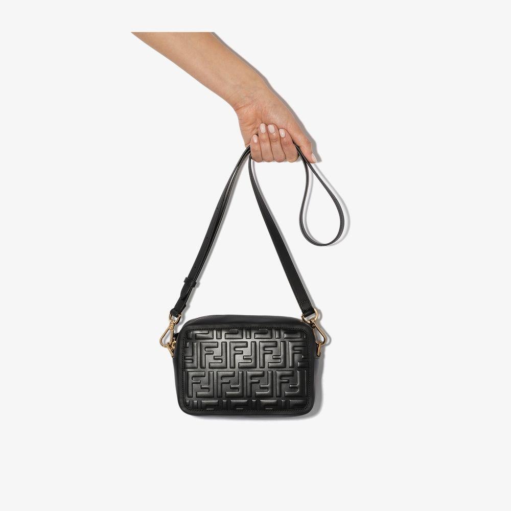 Fendi Black Logo Embossed Leather Camera Bag