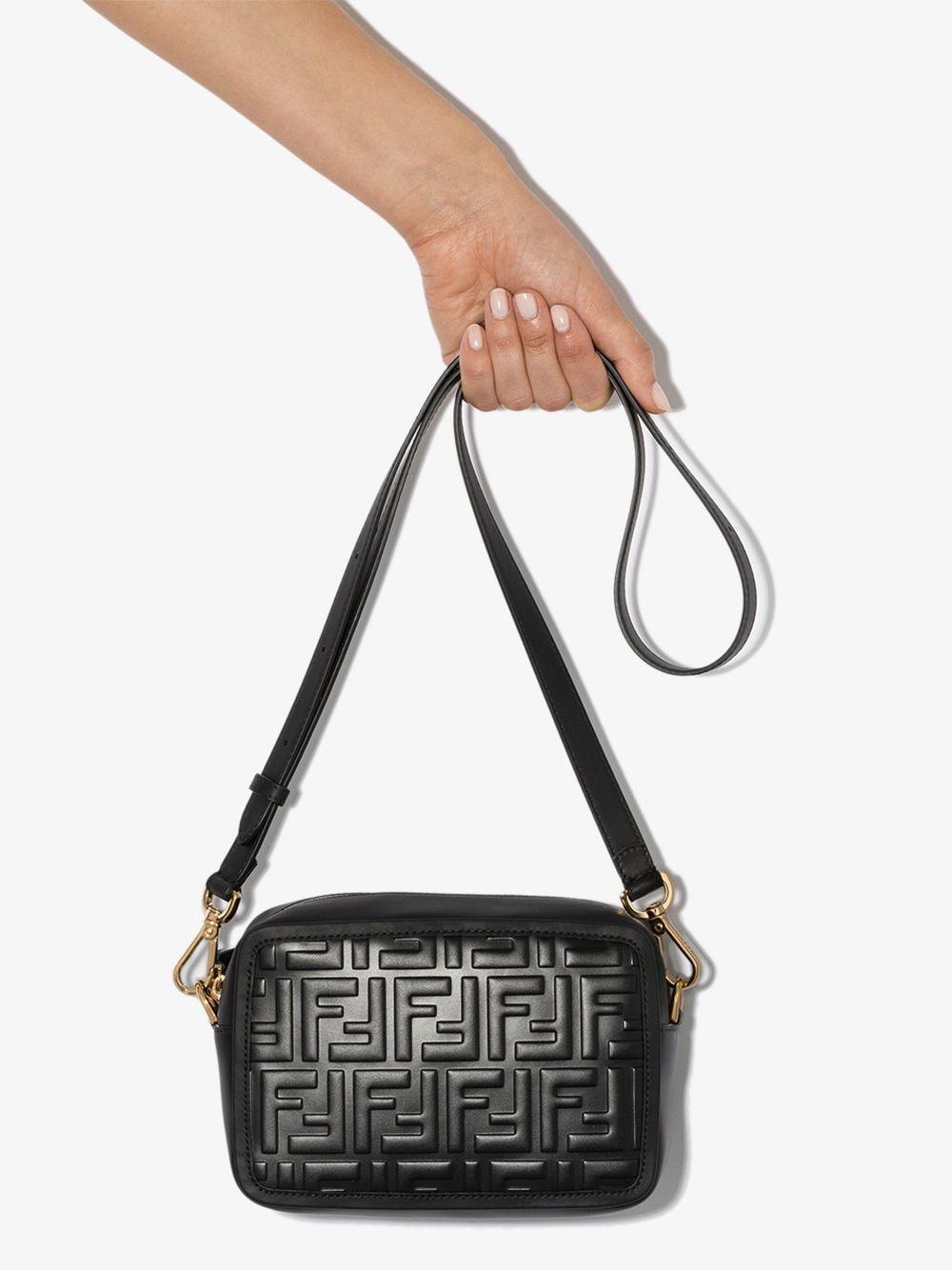 Fendi Black Logo Embossed Leather Camera Bag | Lyst