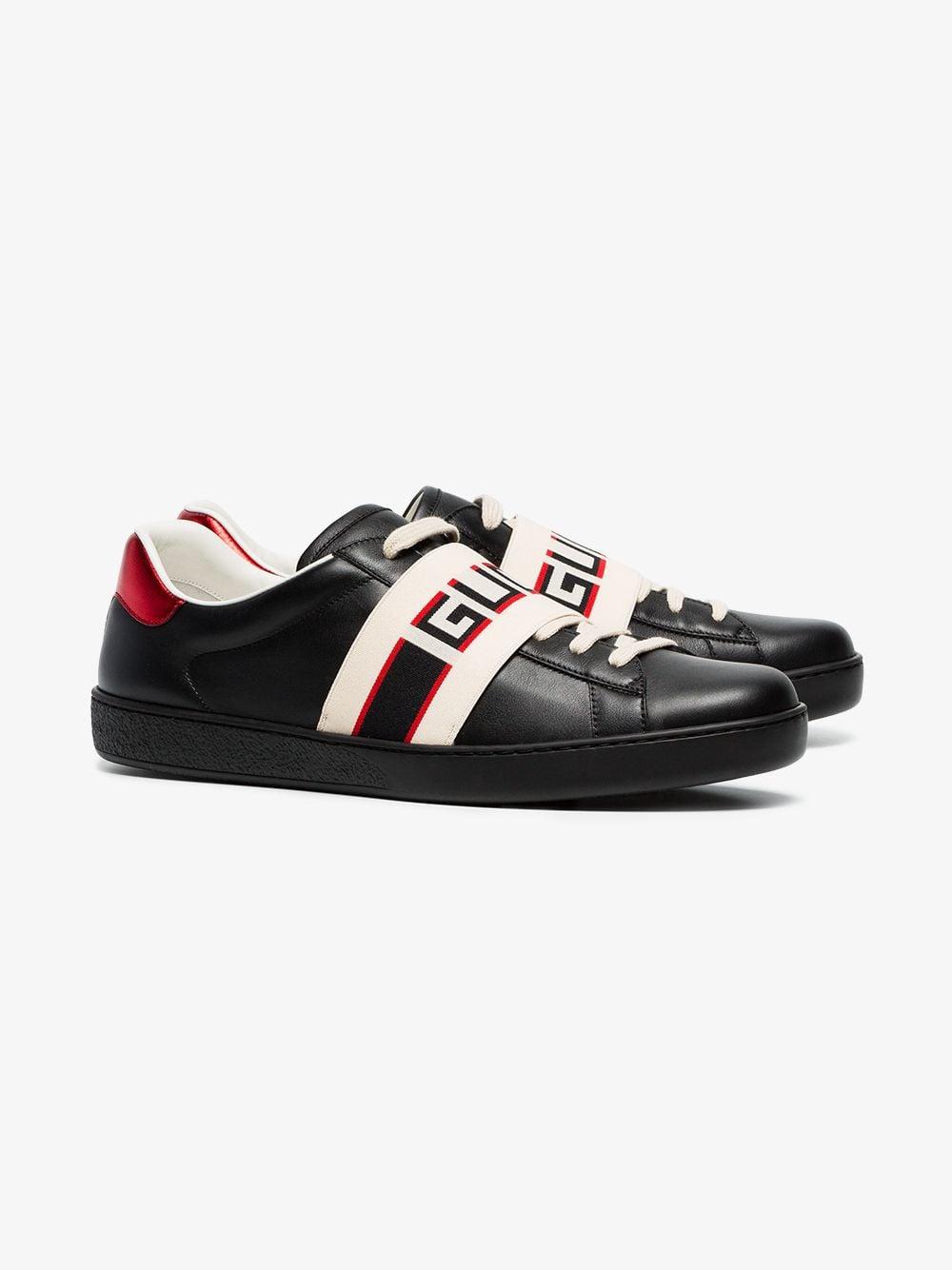gucci stripe leather sneaker black