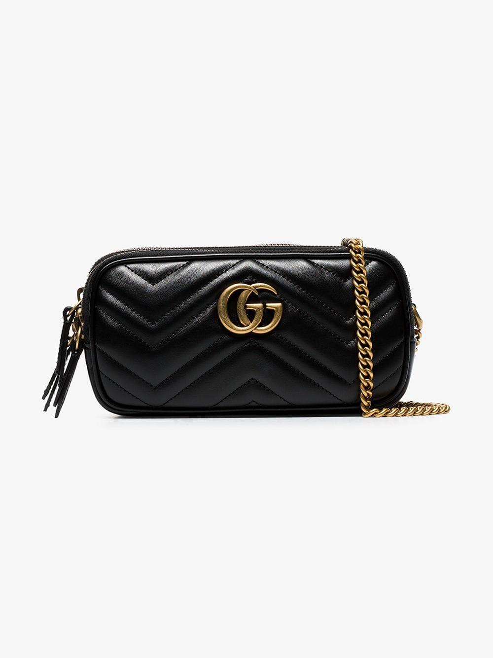 Gucci Black GG Marmont Mini Leather Chain Bag - Lyst