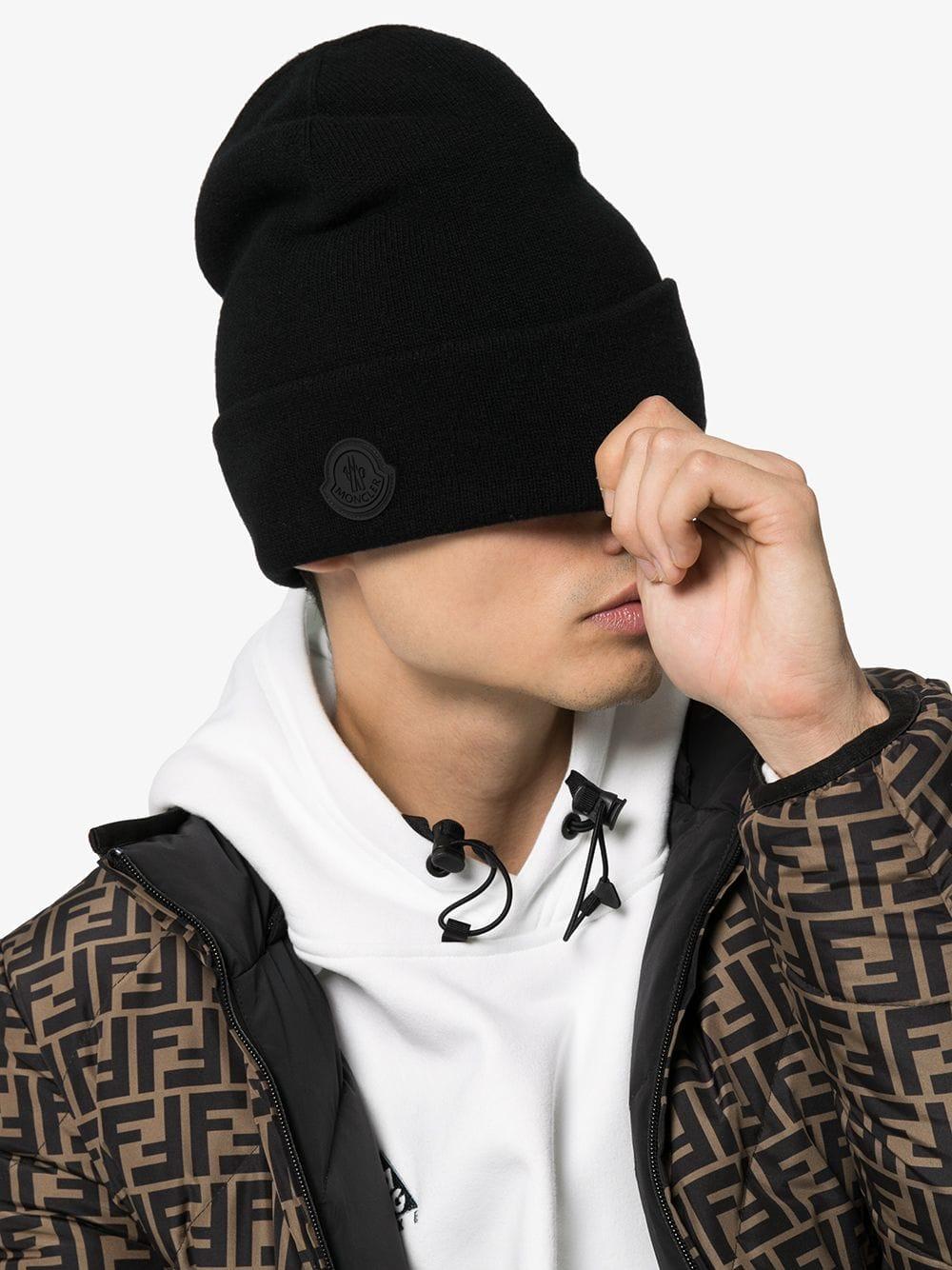 Moncler Mens Black Berretto Tricot Logo Wool Hat for Men - Lyst