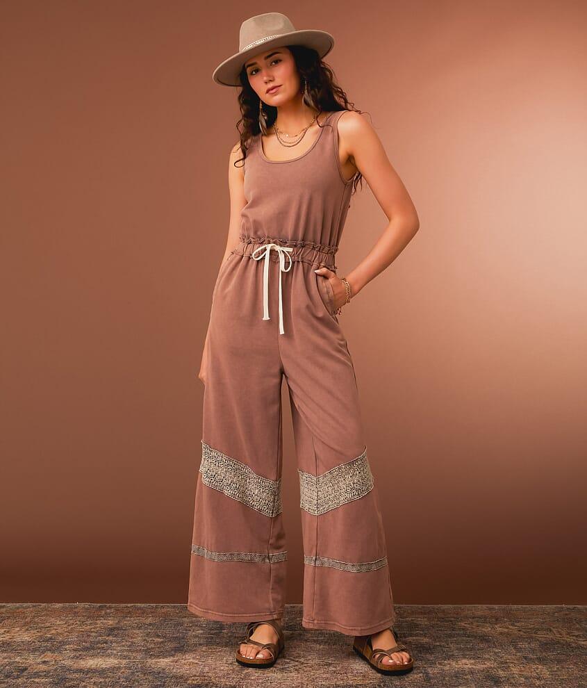 パンツ KOHKI Washed cotton jumpsuit Gimmicks Washed Crochet Inset Wide Leg Jumpsuit in Brown | Lyst