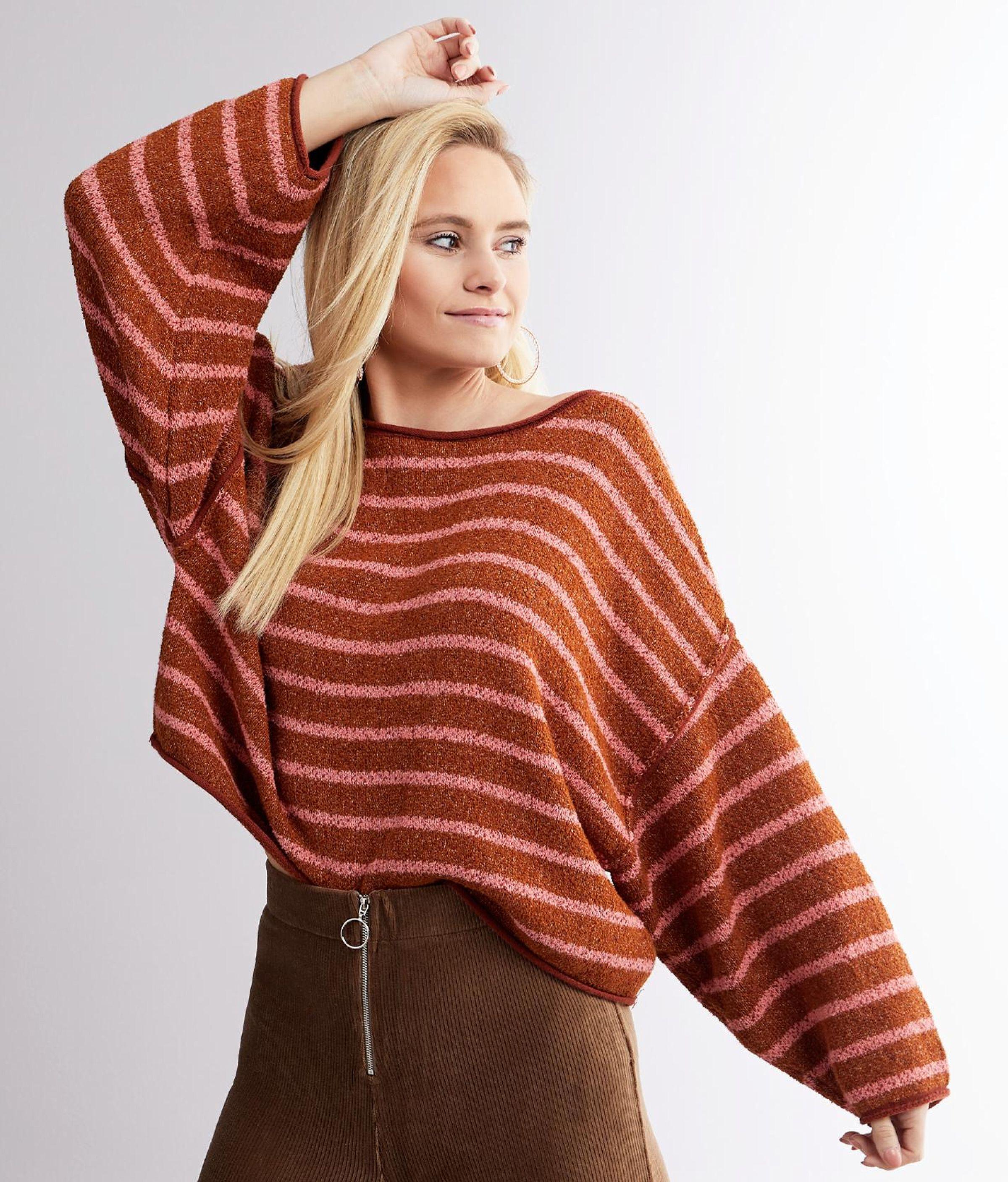 Free People Bardot Striped Sweater in Brown | Lyst