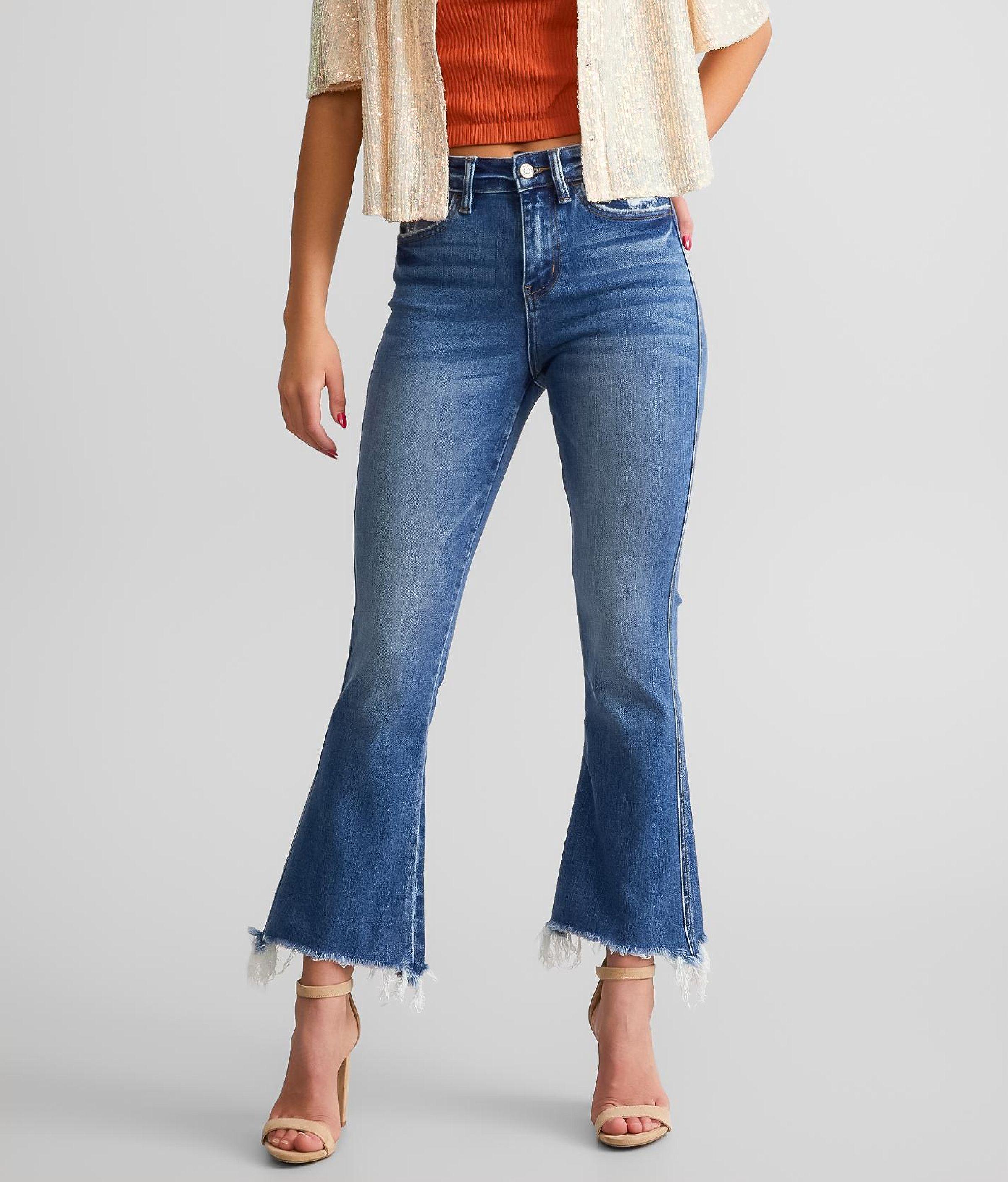 Flying Monkey High Rise Cropped Flare Stretch Jean in Blue | Lyst