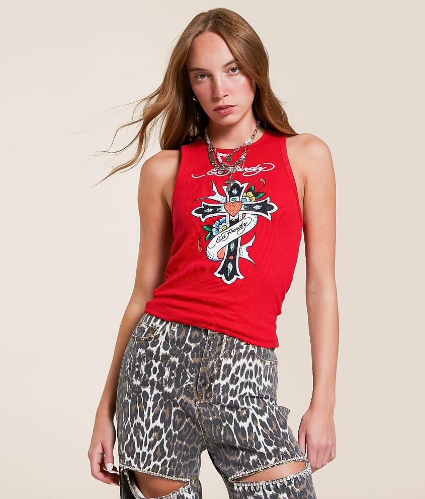 Ed Hardy Cross Tank Top in Red | Lyst