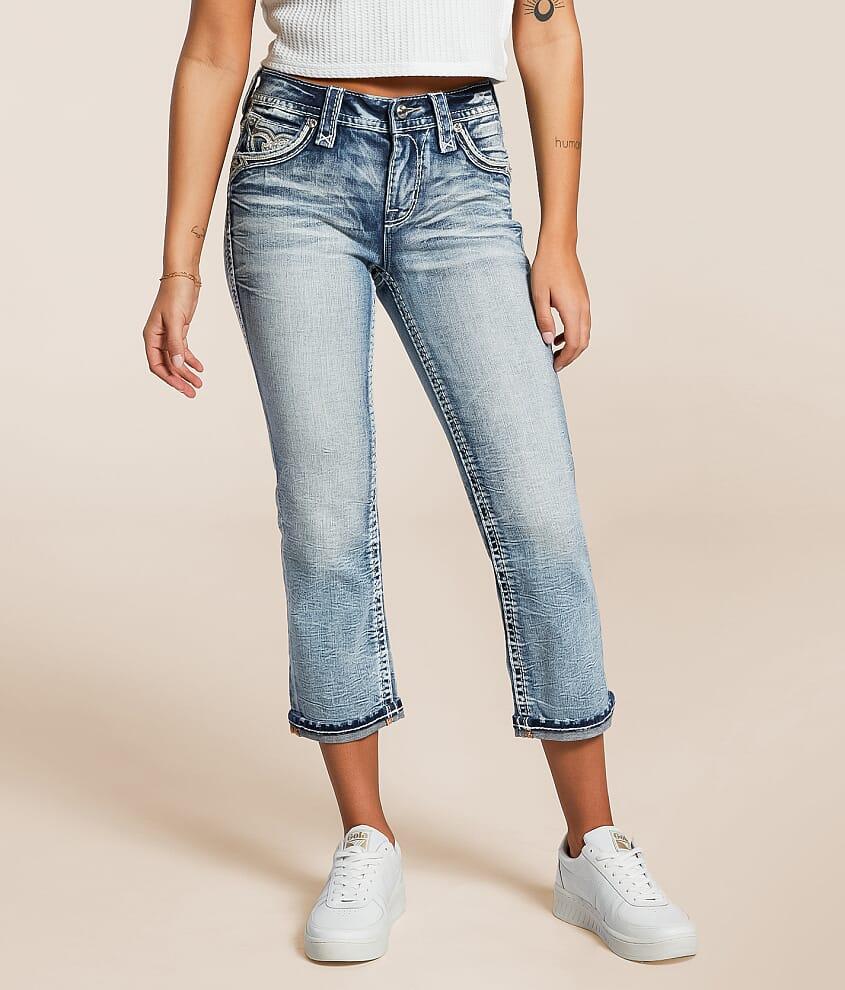 Rock Revival Women's EASY Crop Yara Jean Capris - Light Wash Denim With Bling (Sizes 25-34)