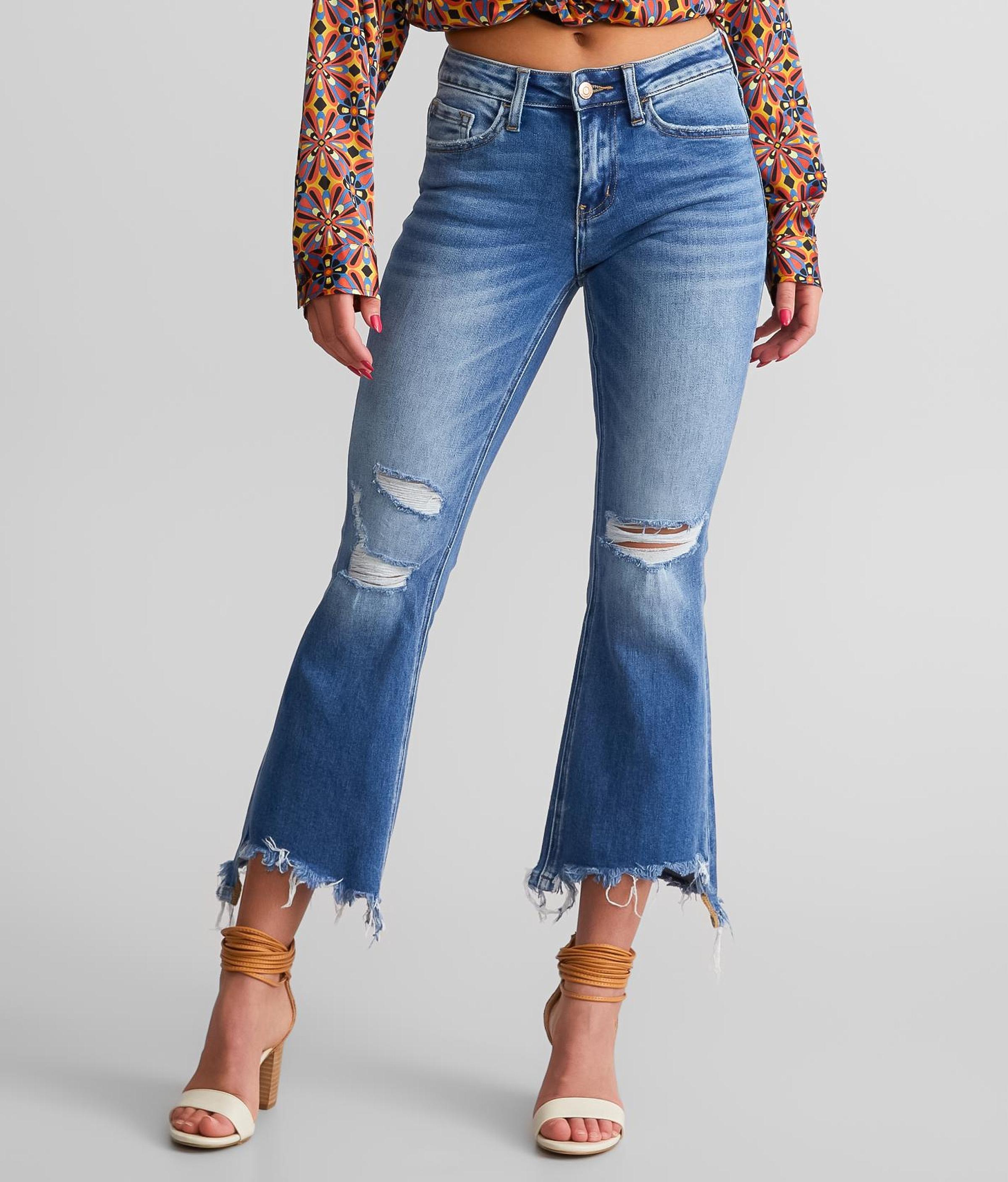 Flying Monkey Mid-rise Cropped Flare Stretch Jean in Blue | Lyst