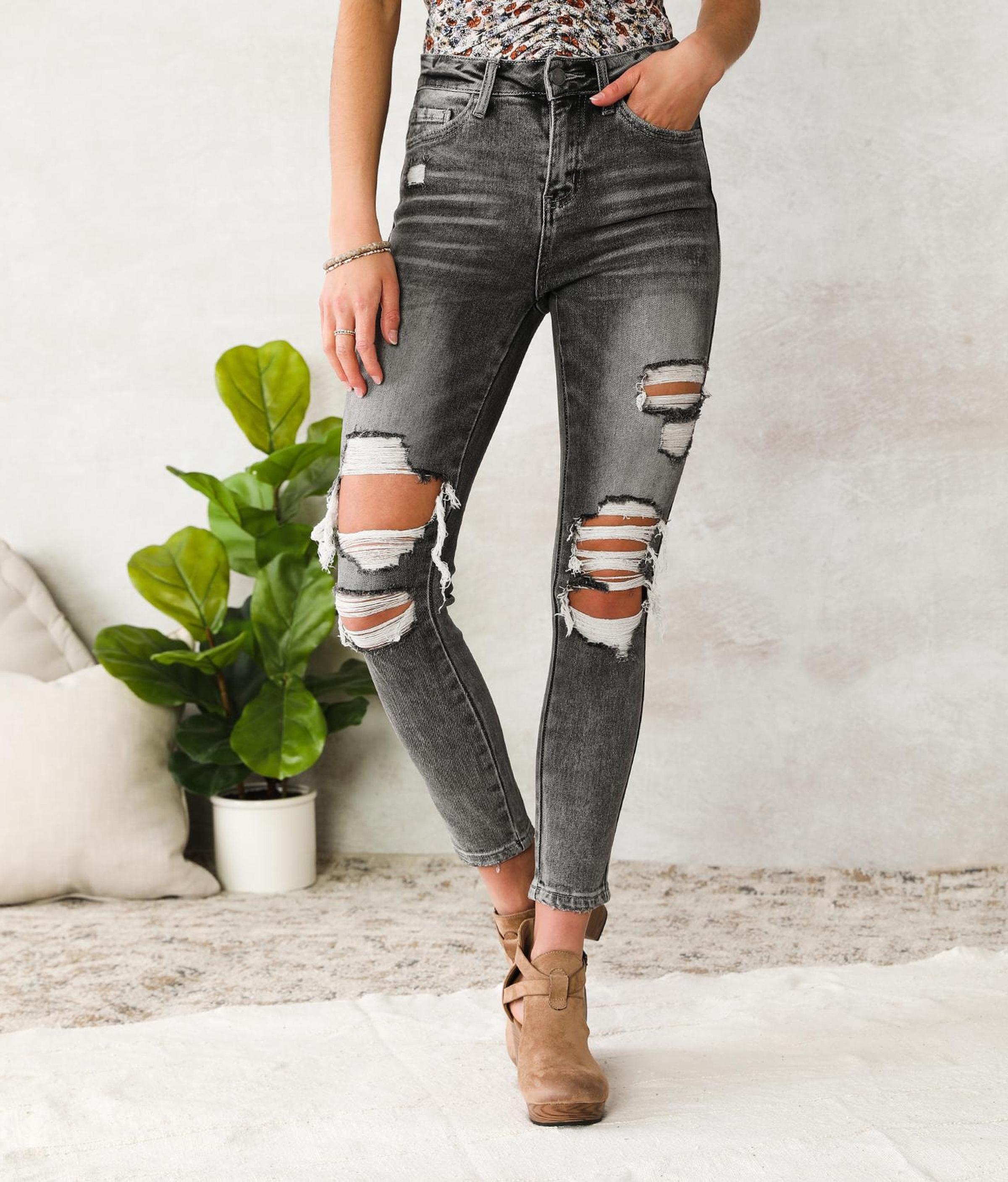 Flying Monkey High Rise Ankle Skinny Stretch Jean in Gray | Lyst