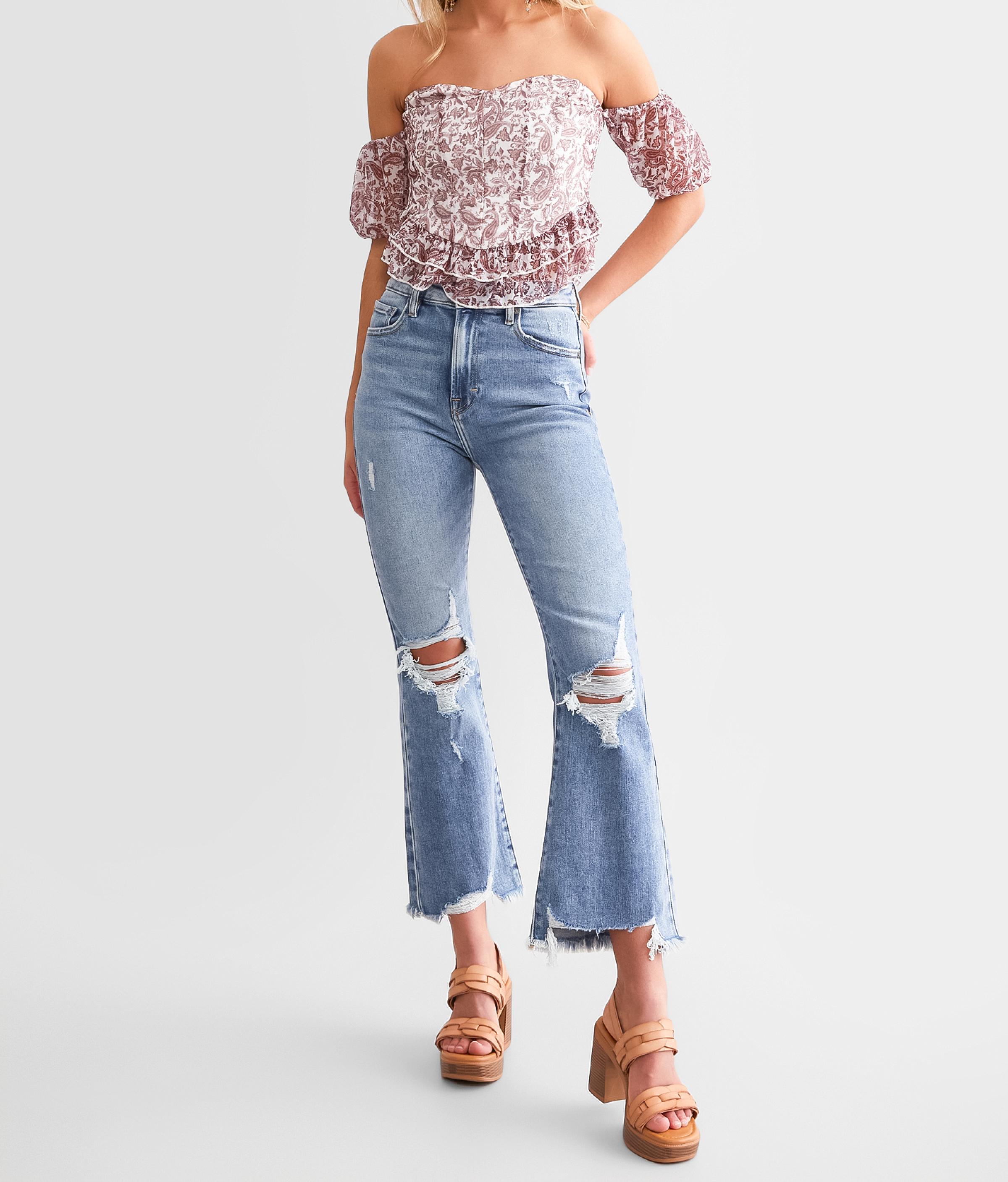 Happi Crop Flare with Step Hem and Slit Jeans main image 1