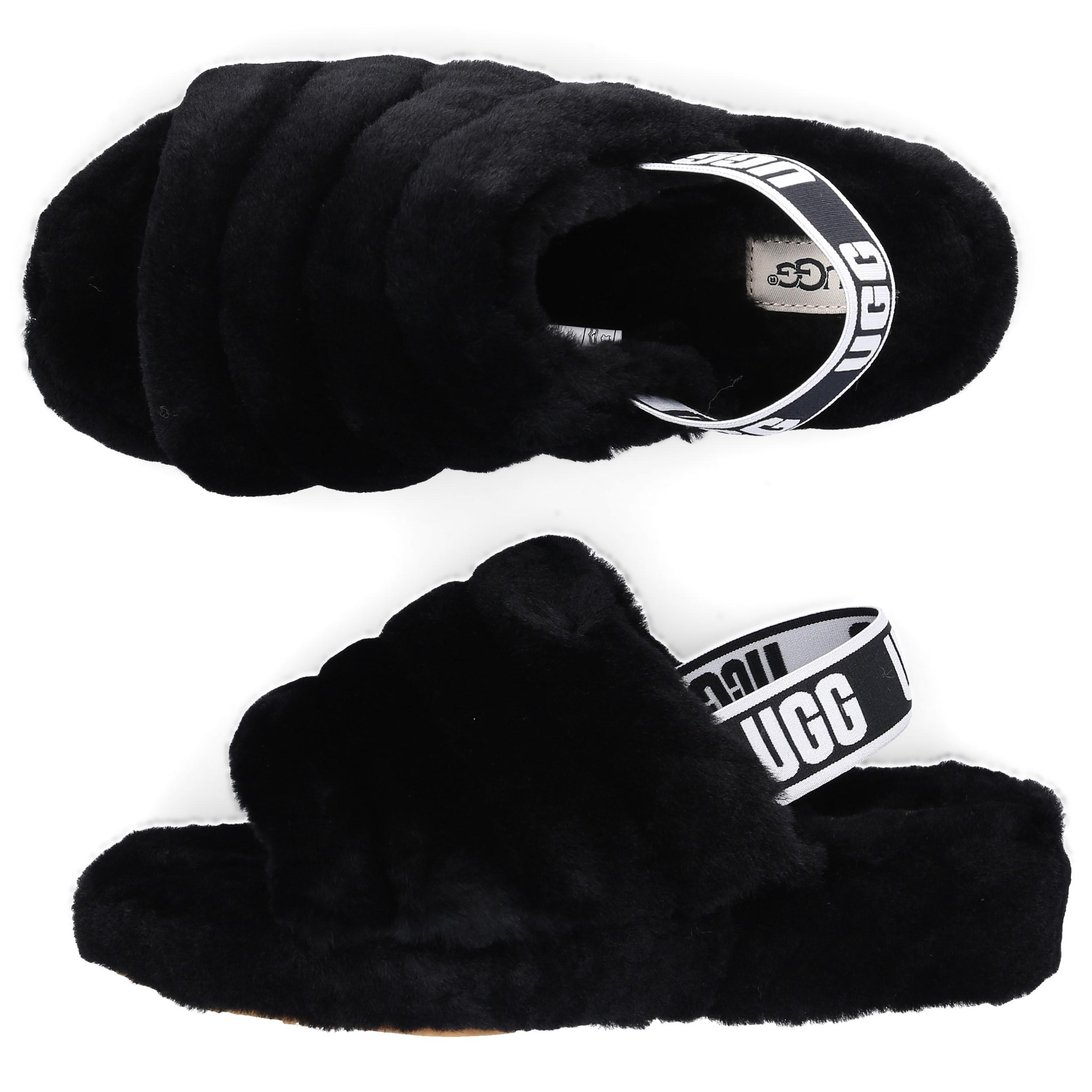 UGG Fur Slippers Yeah Slide in Black - Lyst