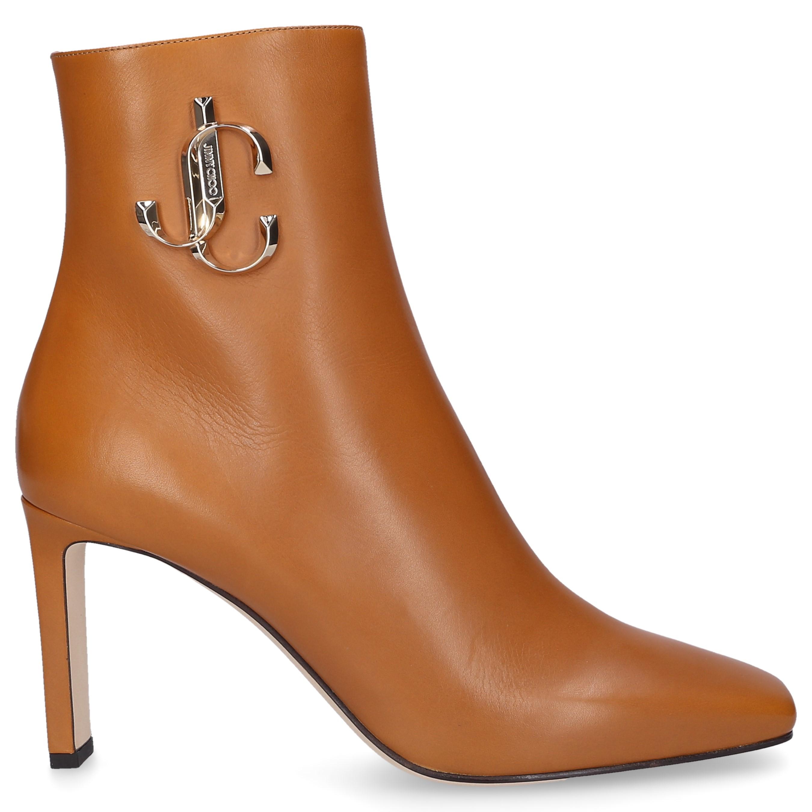 Jimmy Choo Leather Classic Ankle Boots Minori 85 Calfskin Logo Metallic Camel in Beige (Natural 