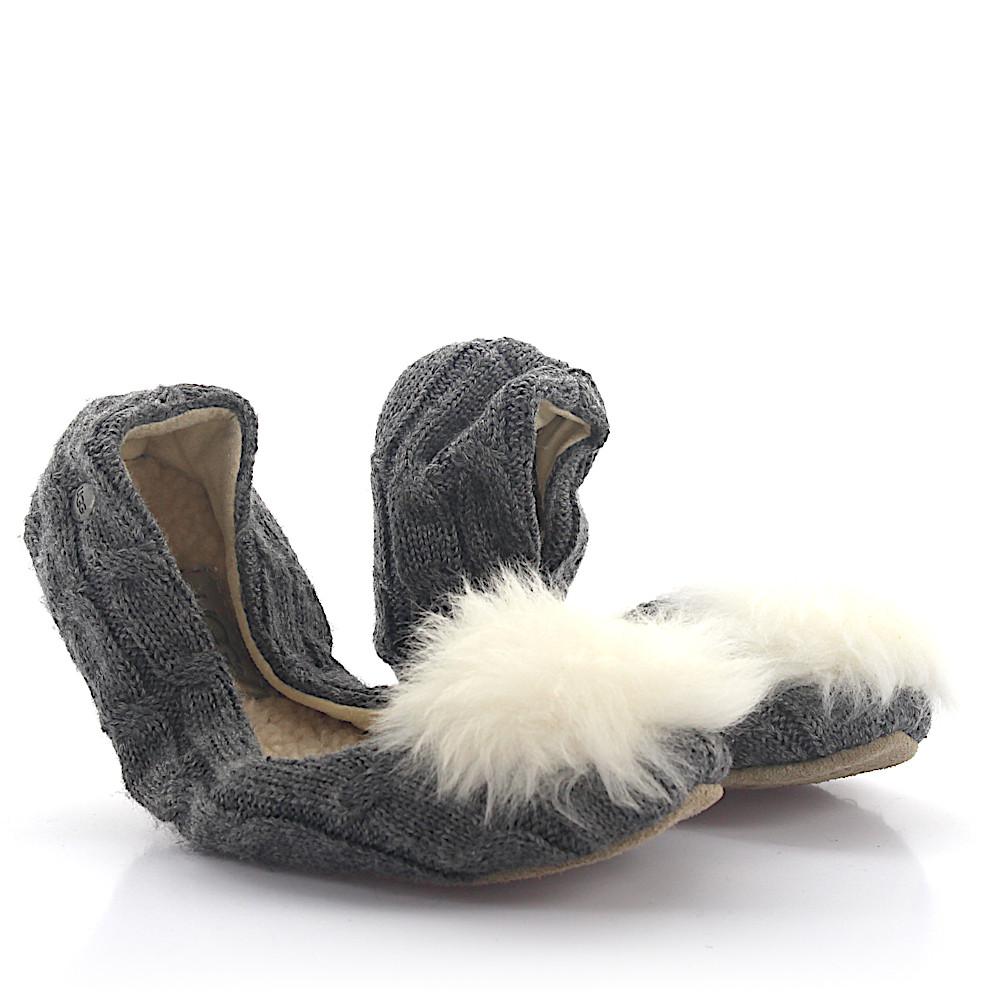 UGG Fur Foldable Ballerina Slippers Andi Knitted Gray Puschel | Lyst