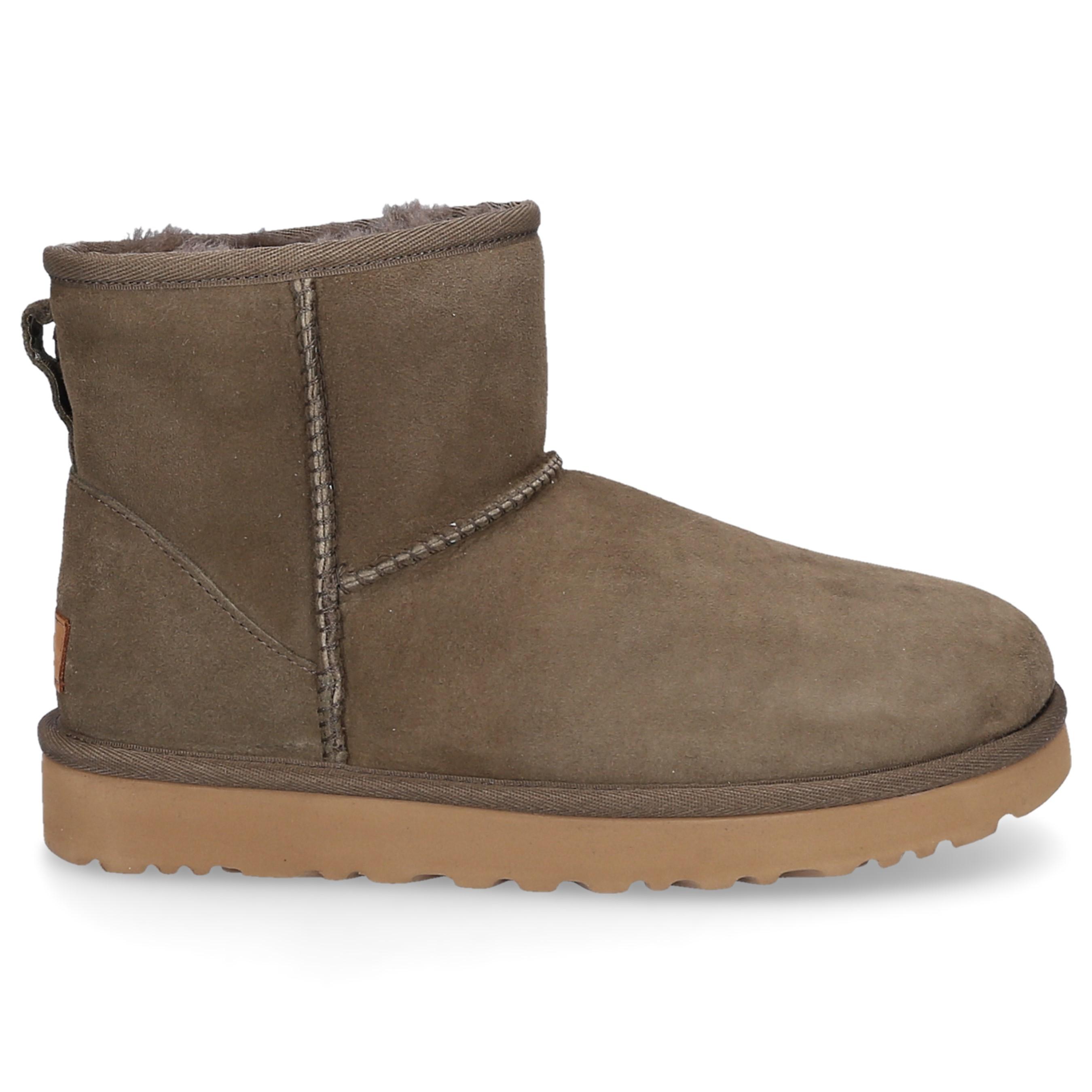 UGG Suede Classic Mini Ii Sheepskin Ankle Boots in Olive (Green) | Lyst