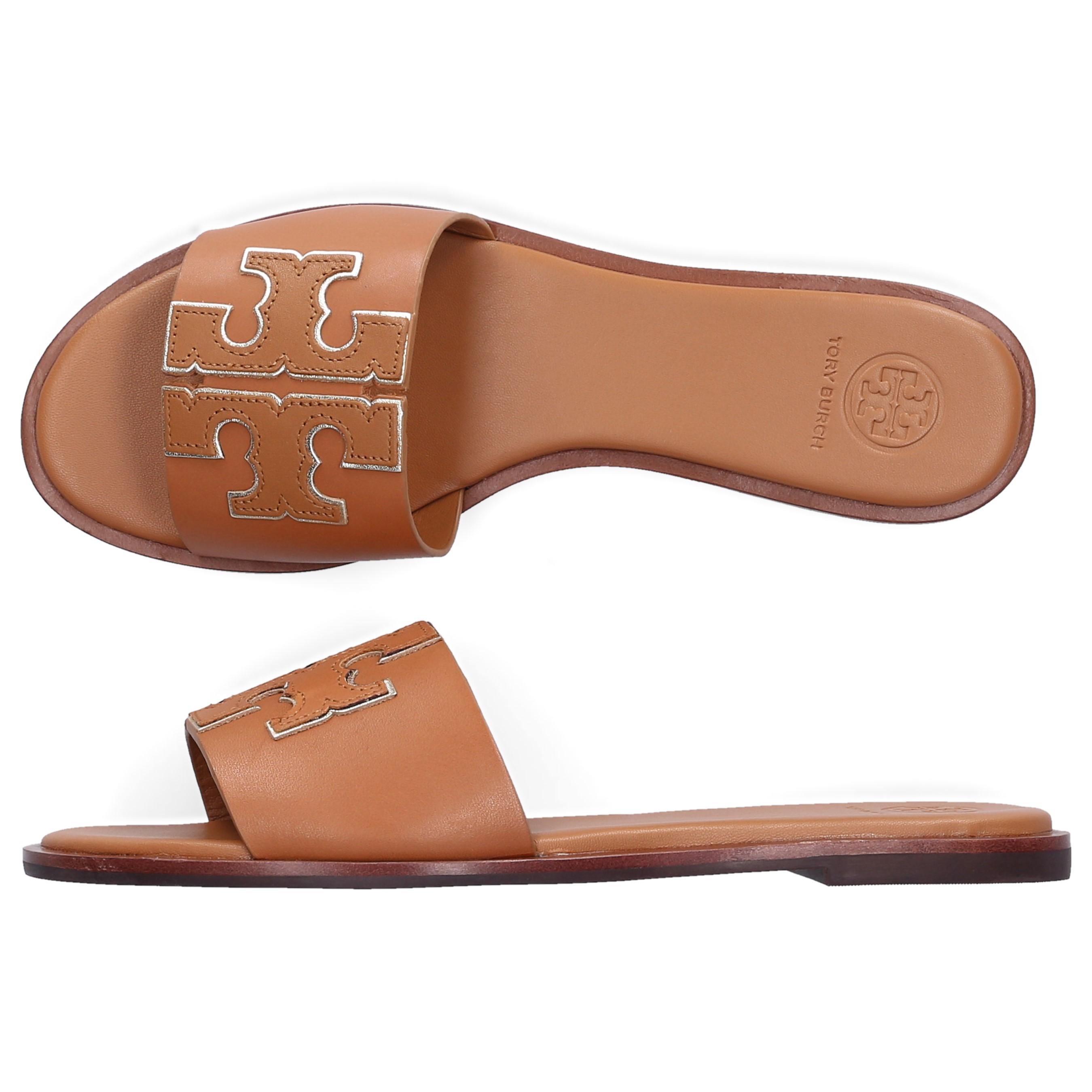 Tory Burch Leather Sandals Ines Slide in Beige,Gold (Natural) - Lyst