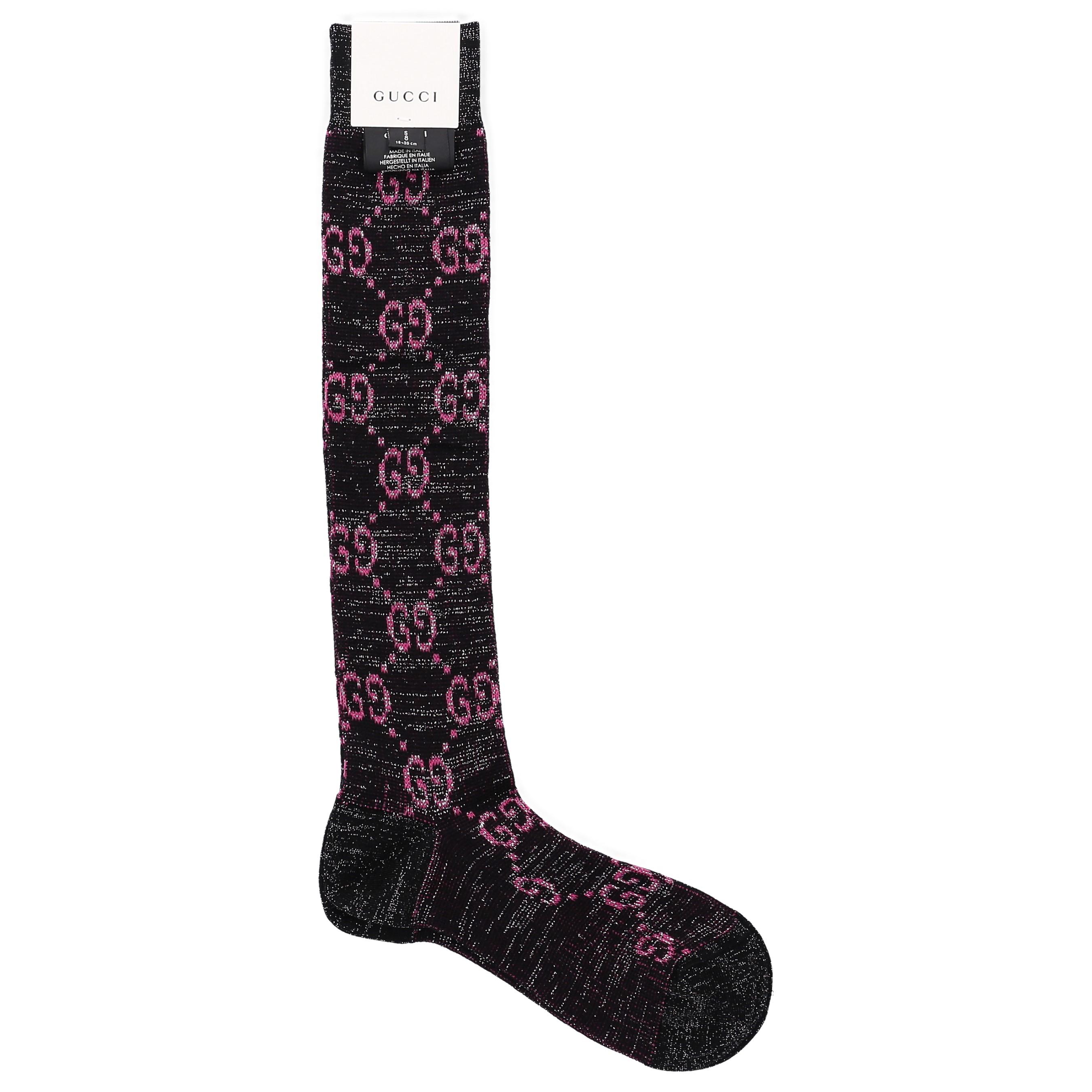 Gucci Socks Socks Logo GG Cotton Lamé Logo Black Pink Lyst