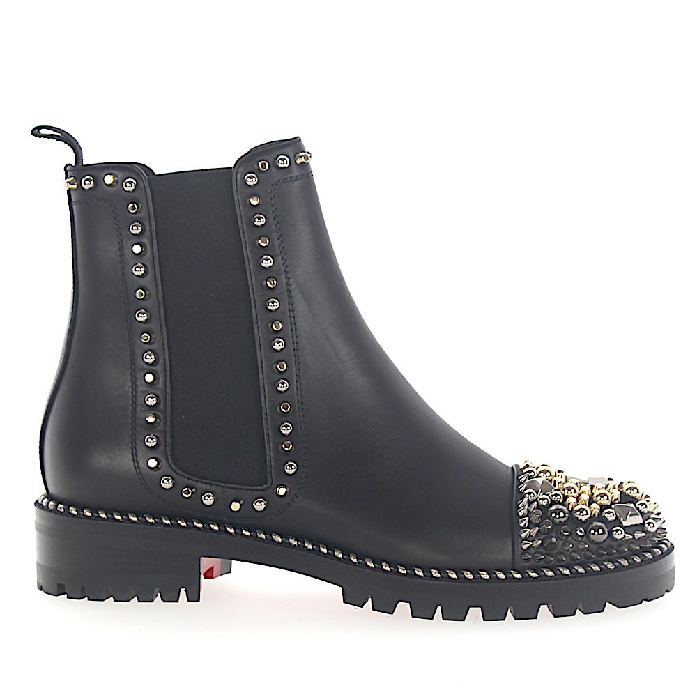 Christian Louboutin Boots Chasse A Clou Leather Black Spikes Rivets Gold  Silver | Lyst
