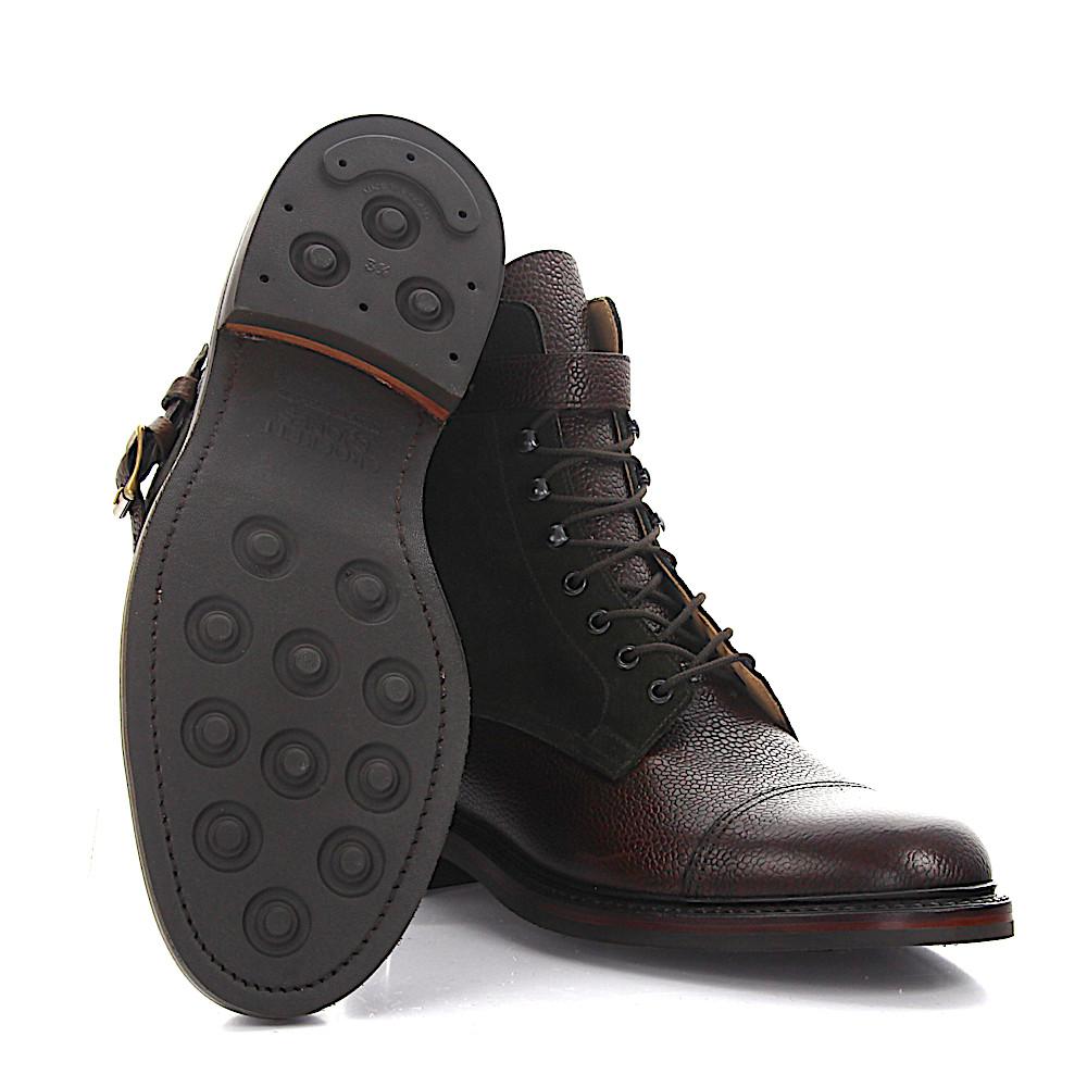 Crockett and Jones Boots Hoy Suede Brown Leather Brown Scothgrain for