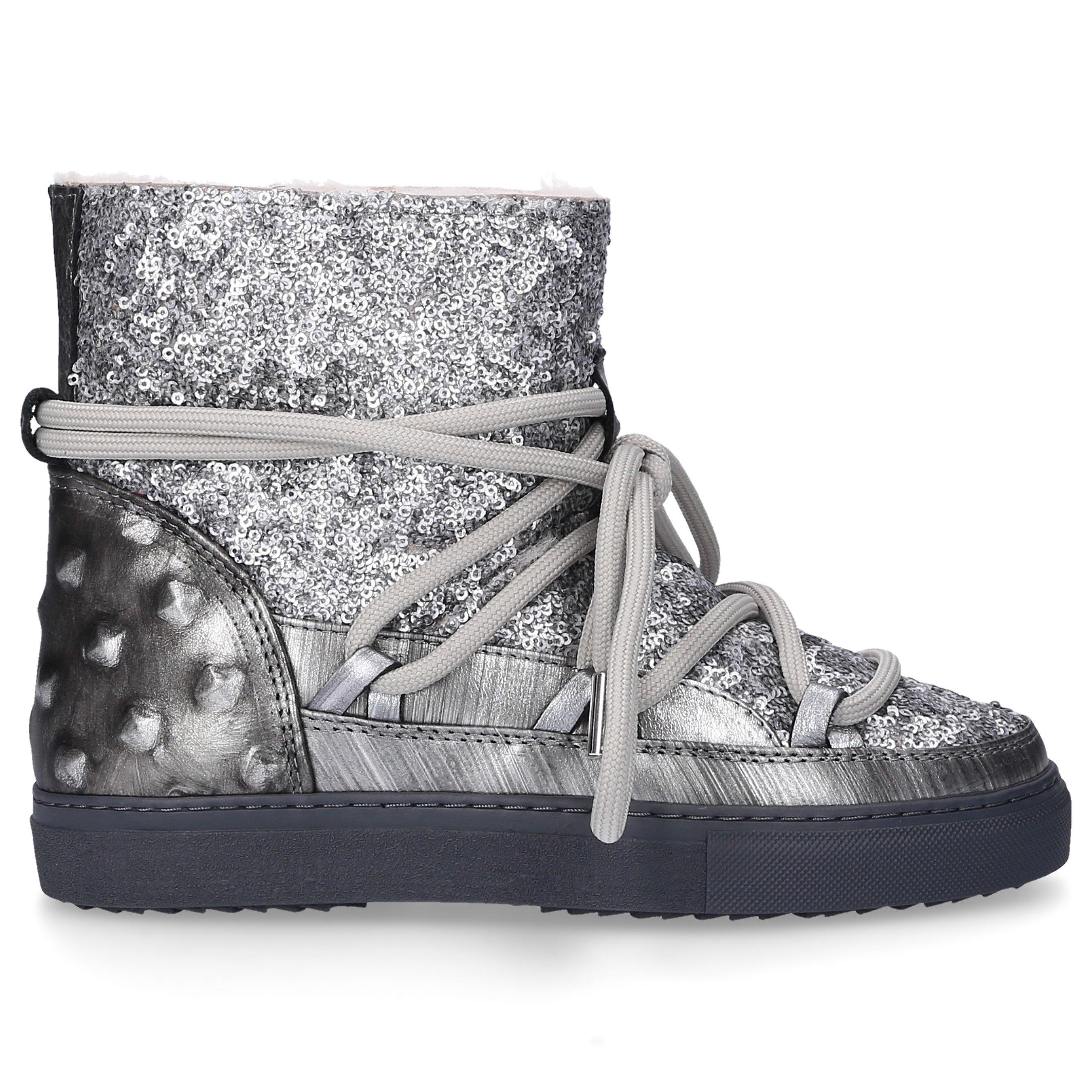 Inuikii Ankle Boots Sneaker Leather Studs Sequins Fur Upper Silver in  Metallic | Lyst
