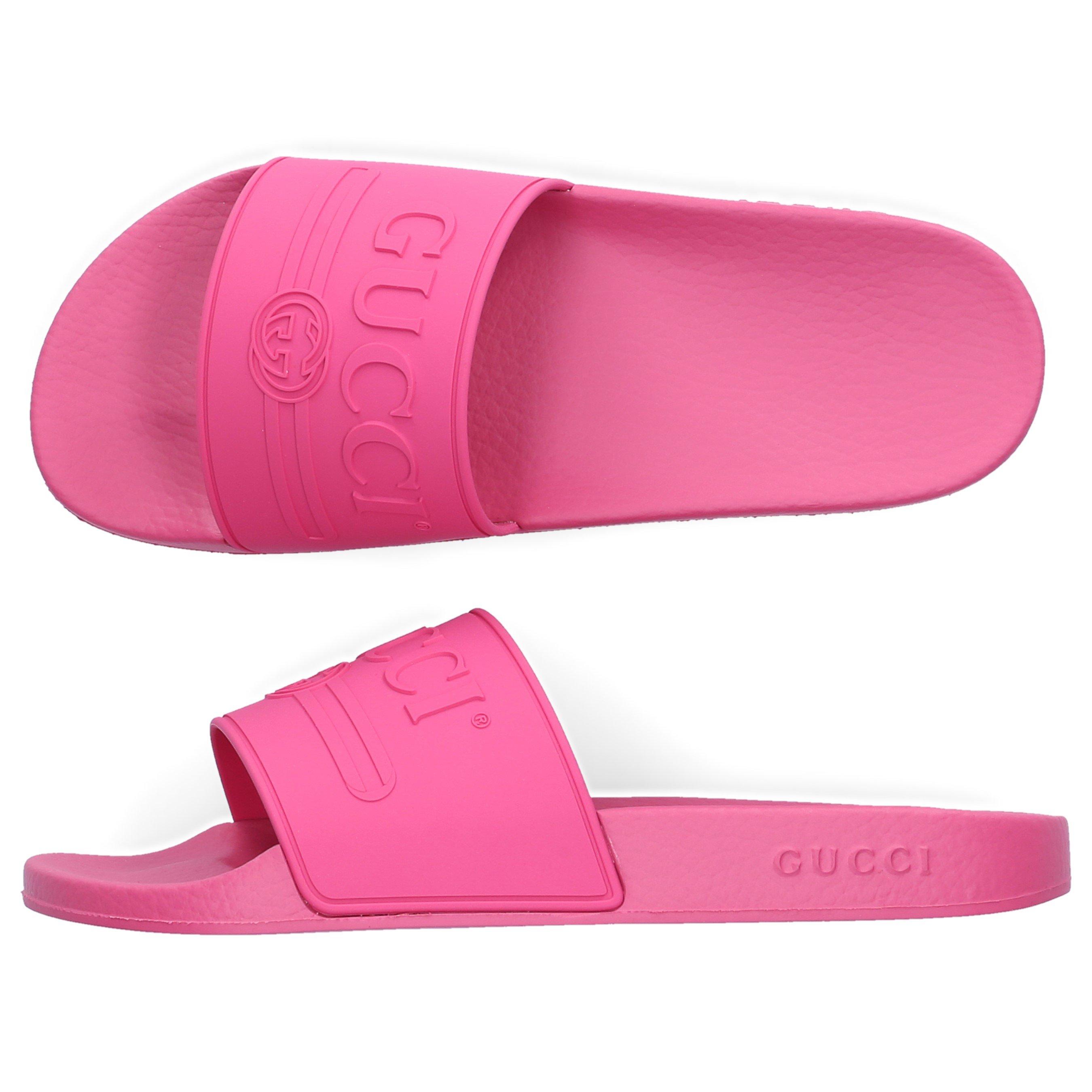 Gucci Logo Rubber Slide Sandal in Pink 