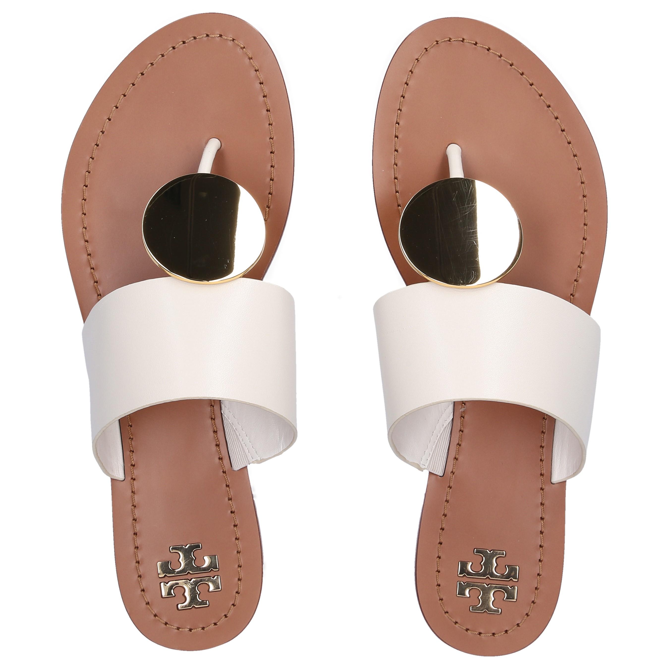 Tory Burch Leather Flip Flops Patos Calfskin Logo White Lyst