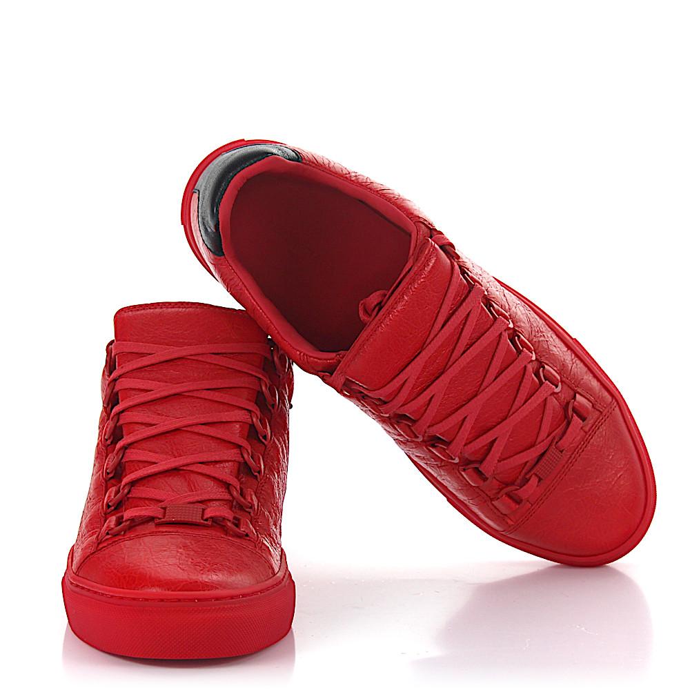 Balenciaga Sneakers Arena Low Leather Red Crinkled for Men