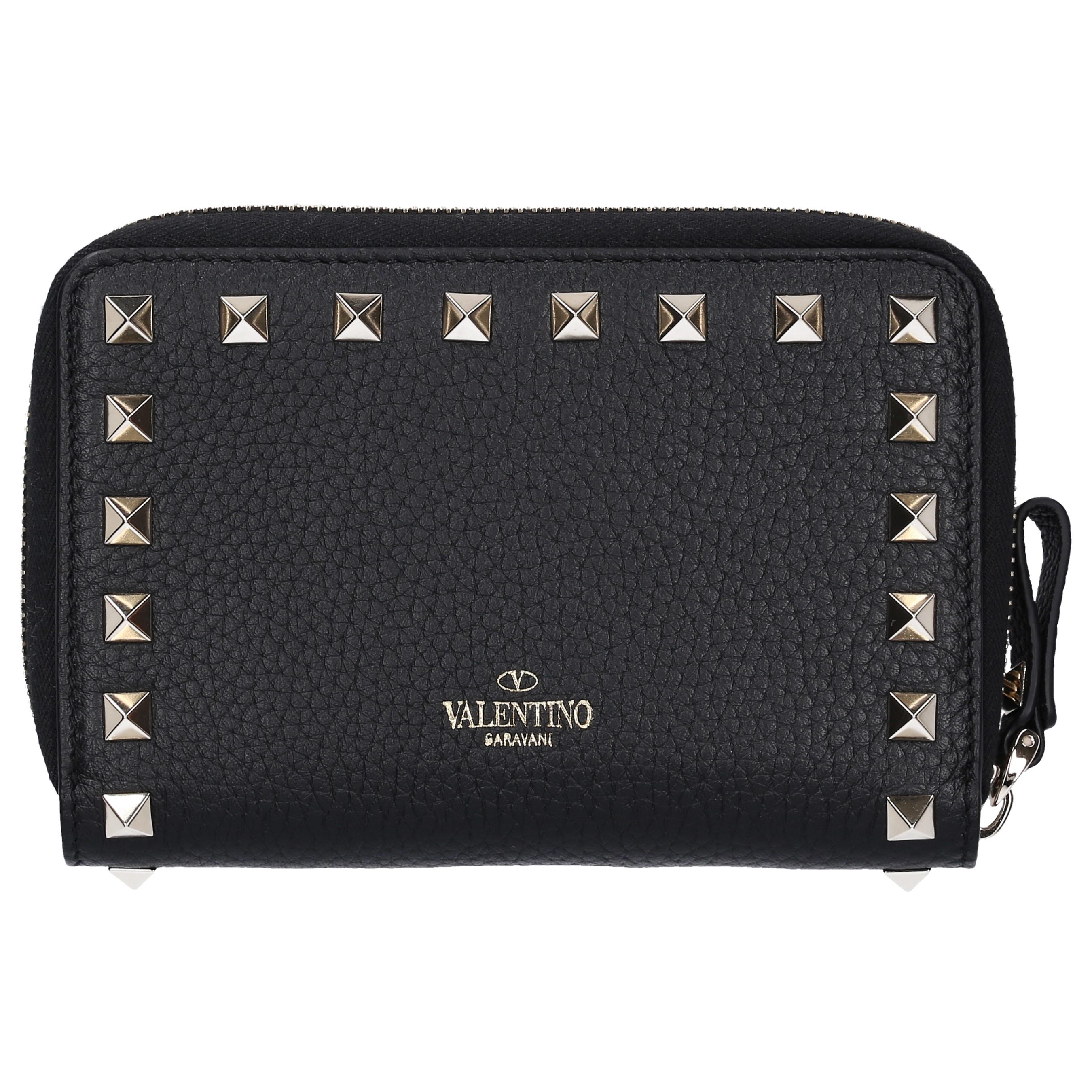 Valentino Garavani Women Wallet Zip Around Calfskin Grained Black Lyst