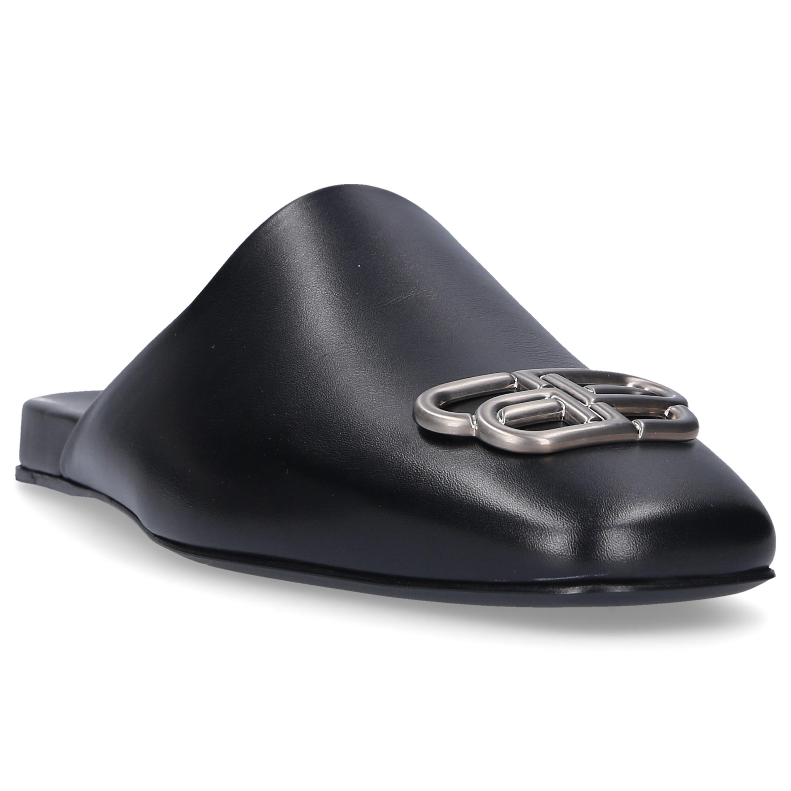 Balenciaga Leather Loafers Cosy Bb Mule Calfskin Logo Metallic Black